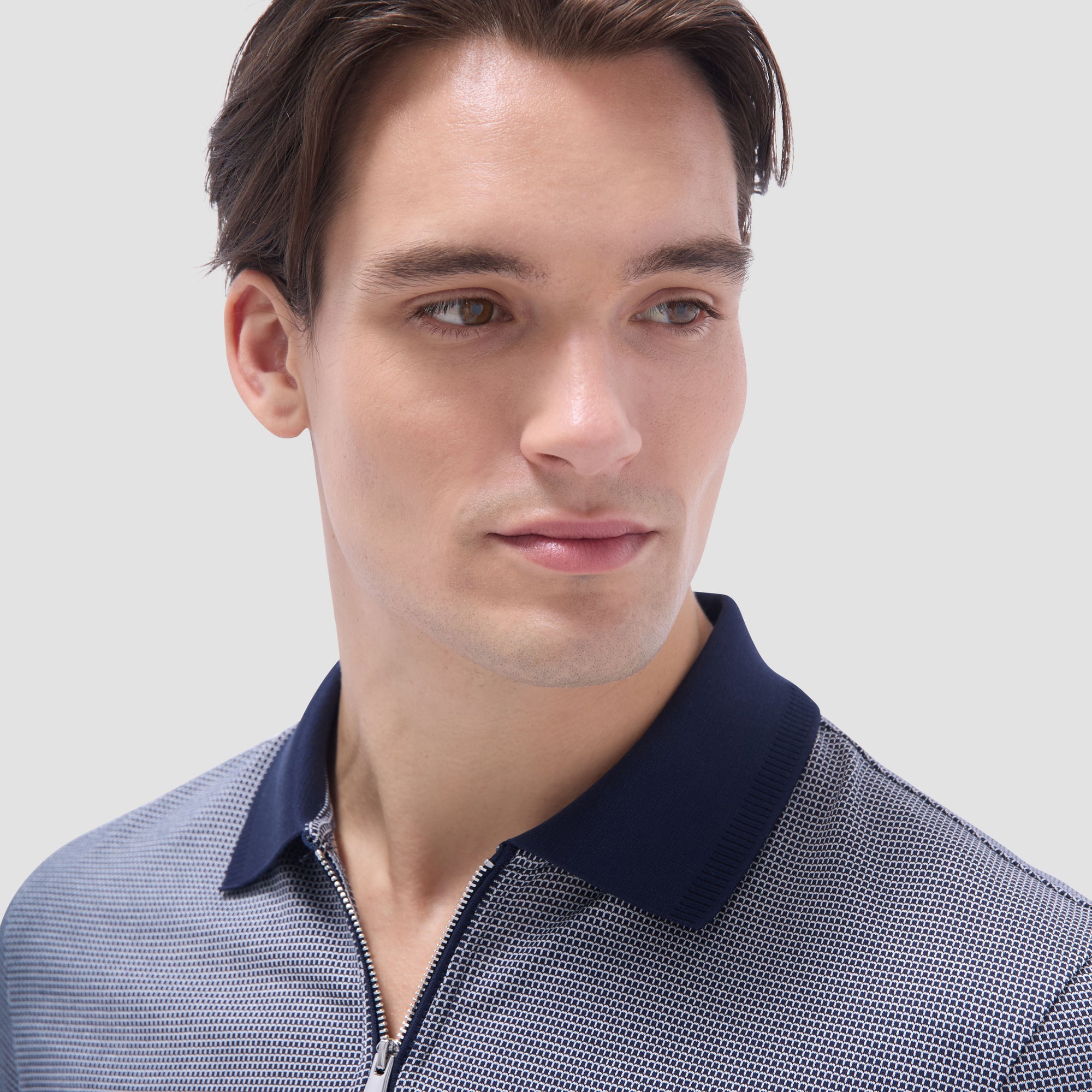 Micro Check Quarter-Zip Polo Shirt