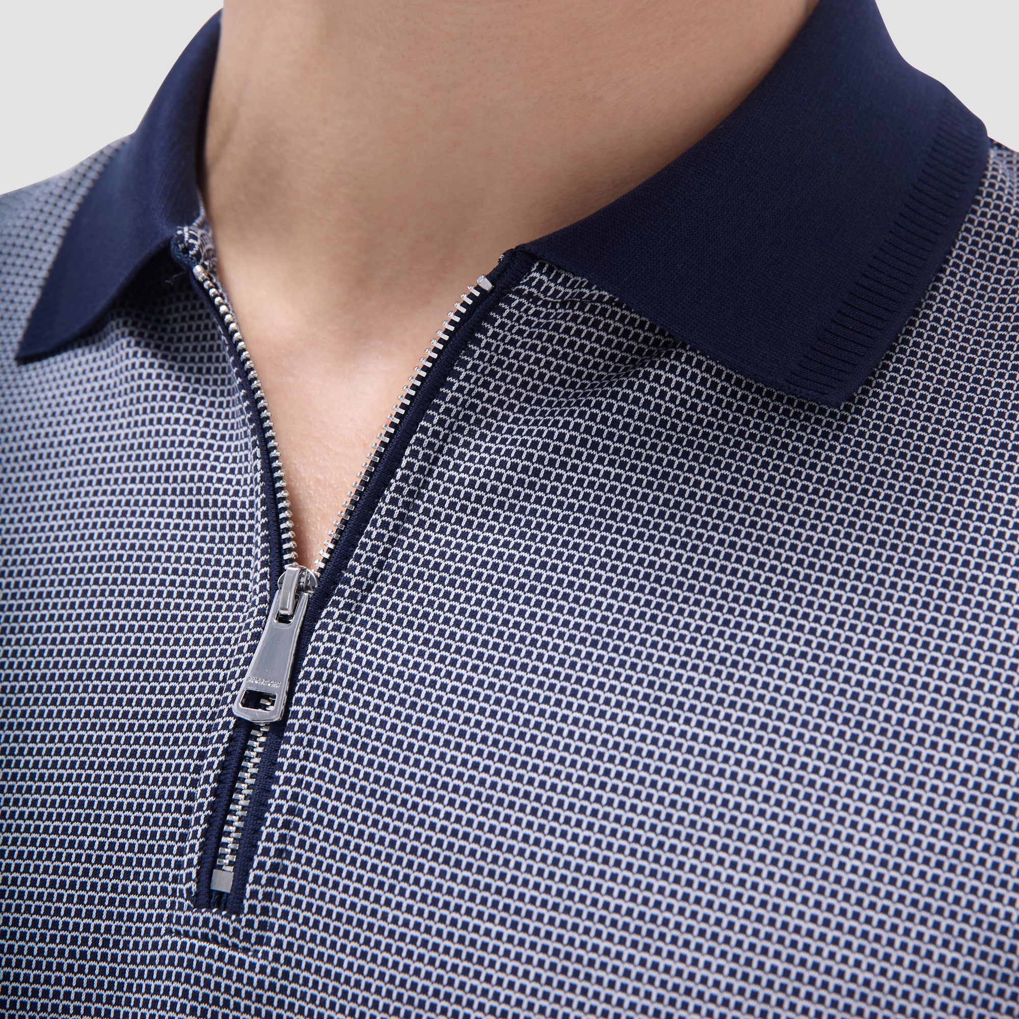 Micro Check Quarter-Zip Polo Shirt