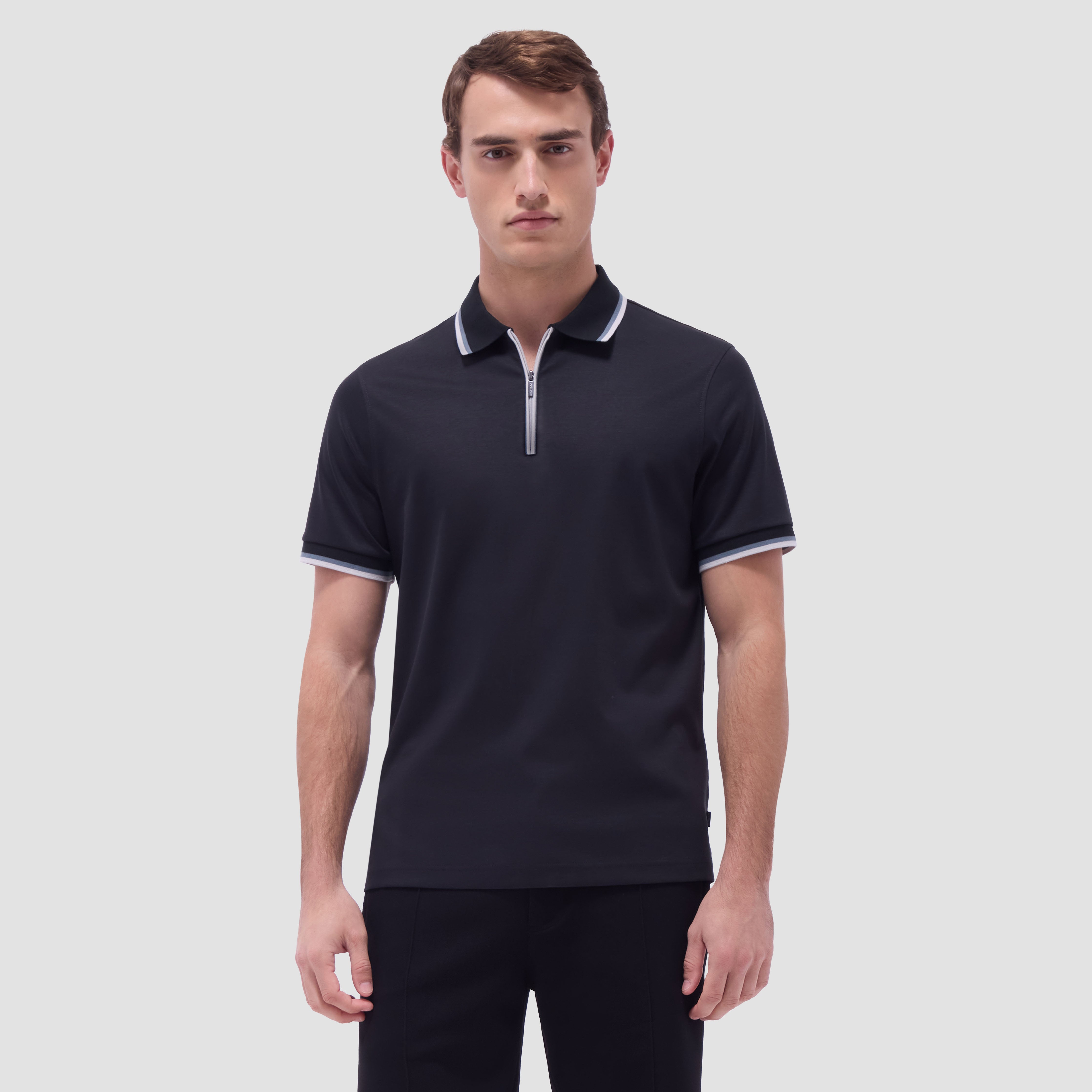 Solid Quarter-Zip Polo Shirt in Black – BUGATCHI