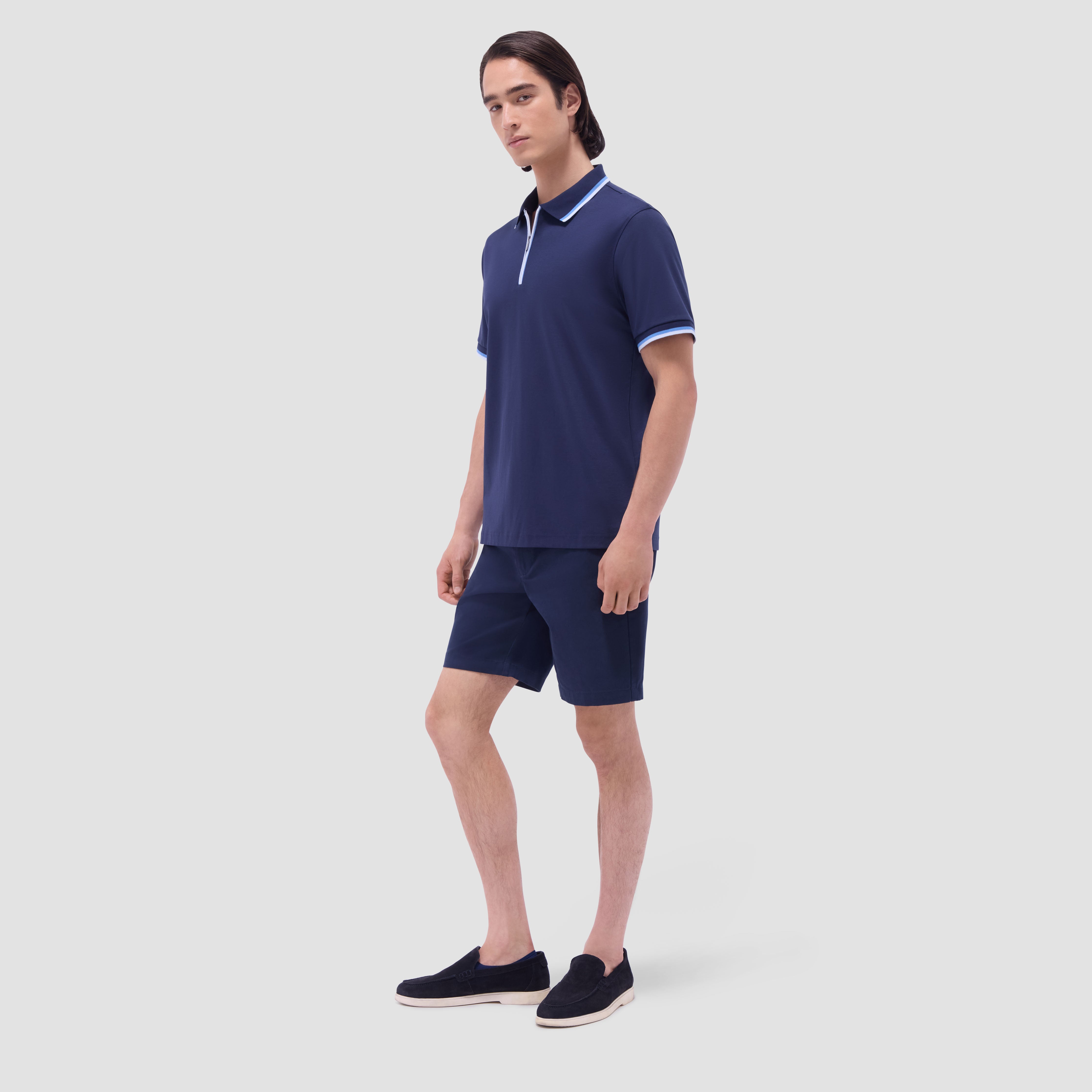 Solid Quarter-Zip Polo Shirt in Navy – BUGATCHI