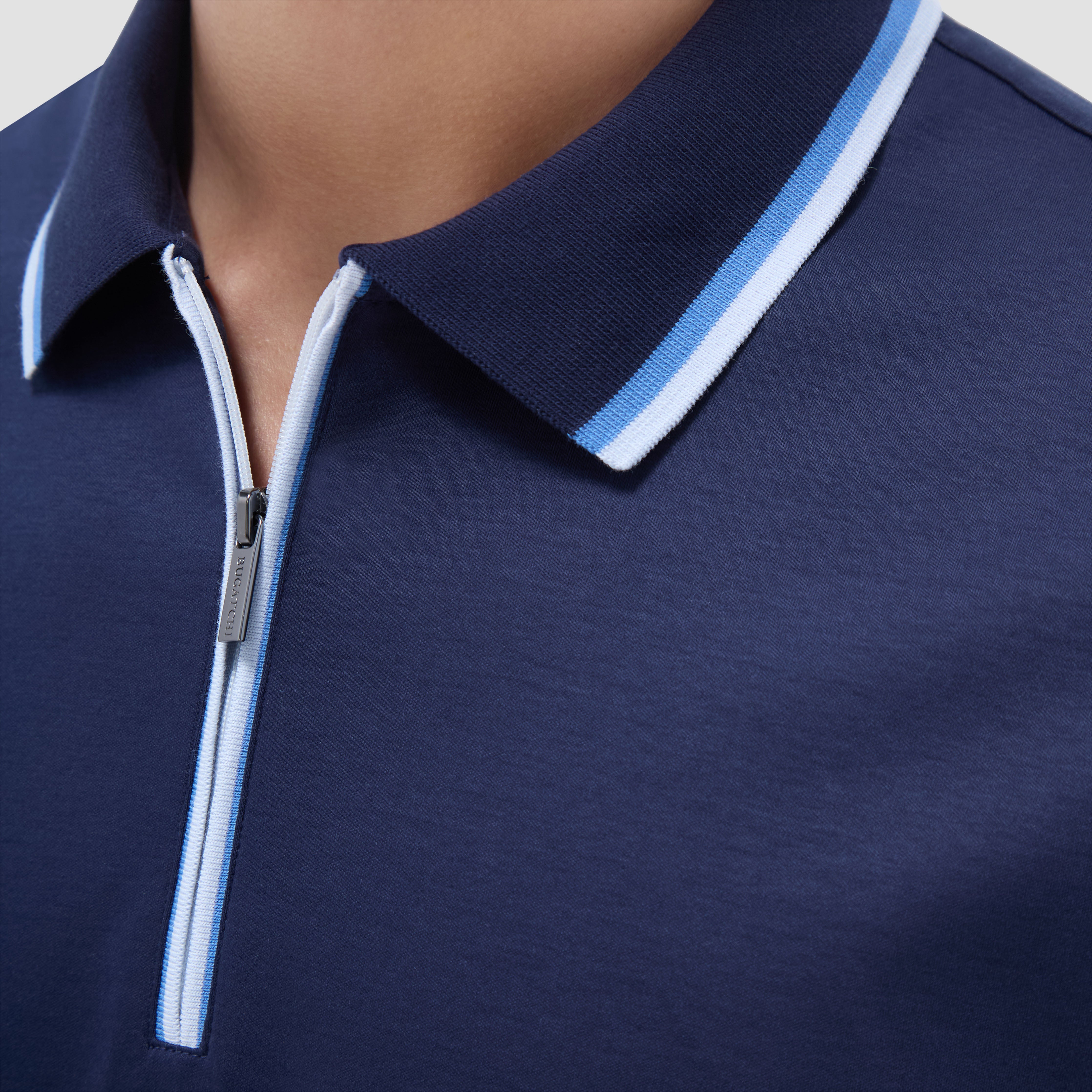 Solid Quarter-Zip Polo Shirt in Navy – BUGATCHI