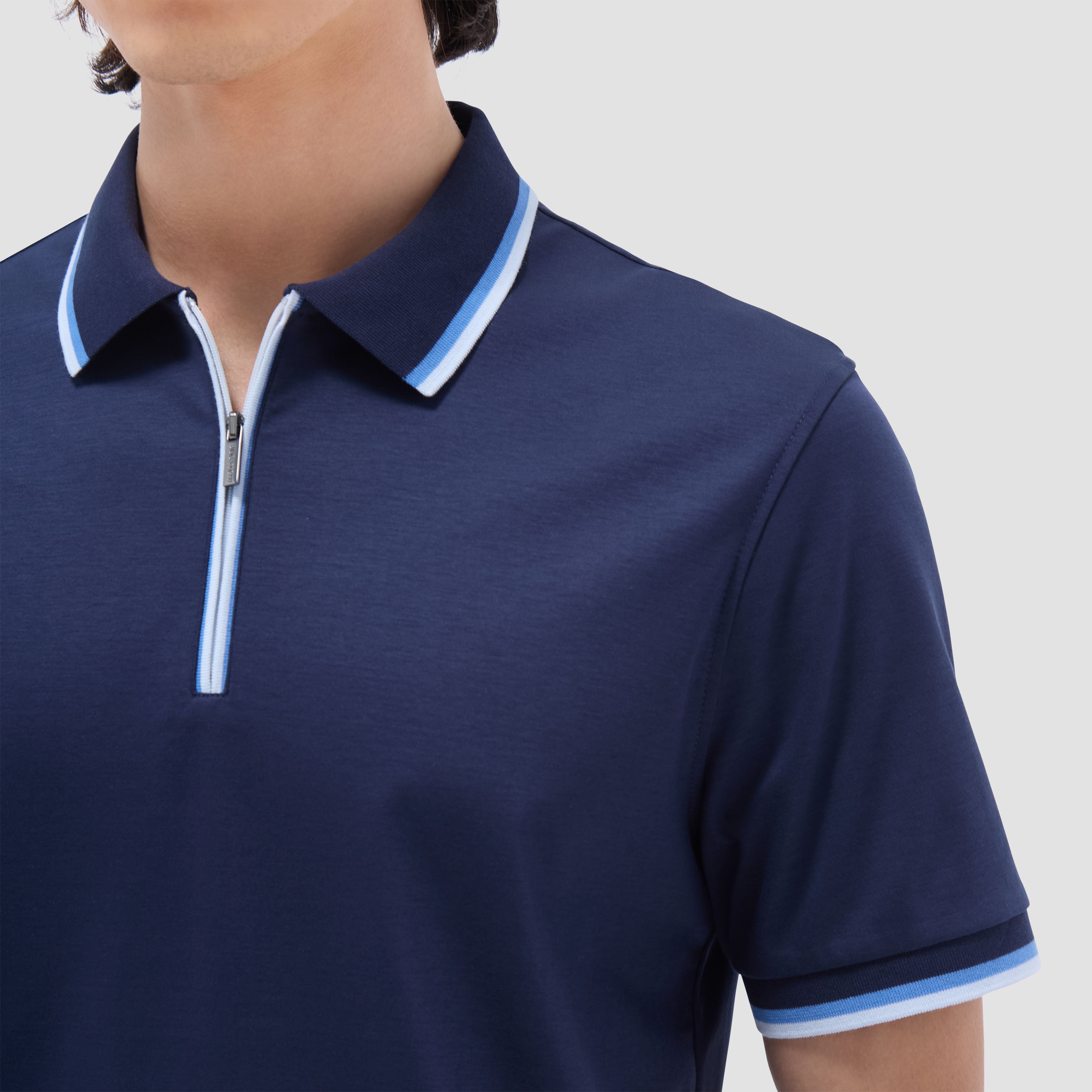 Solid Quarter-Zip Polo Shirt in Navy – BUGATCHI