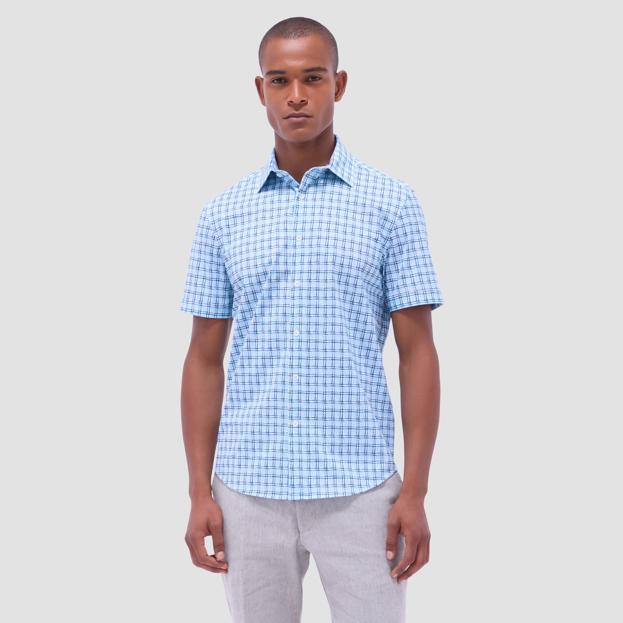 Miles Windowpane OoohCotton Short-Sleeve Shirt