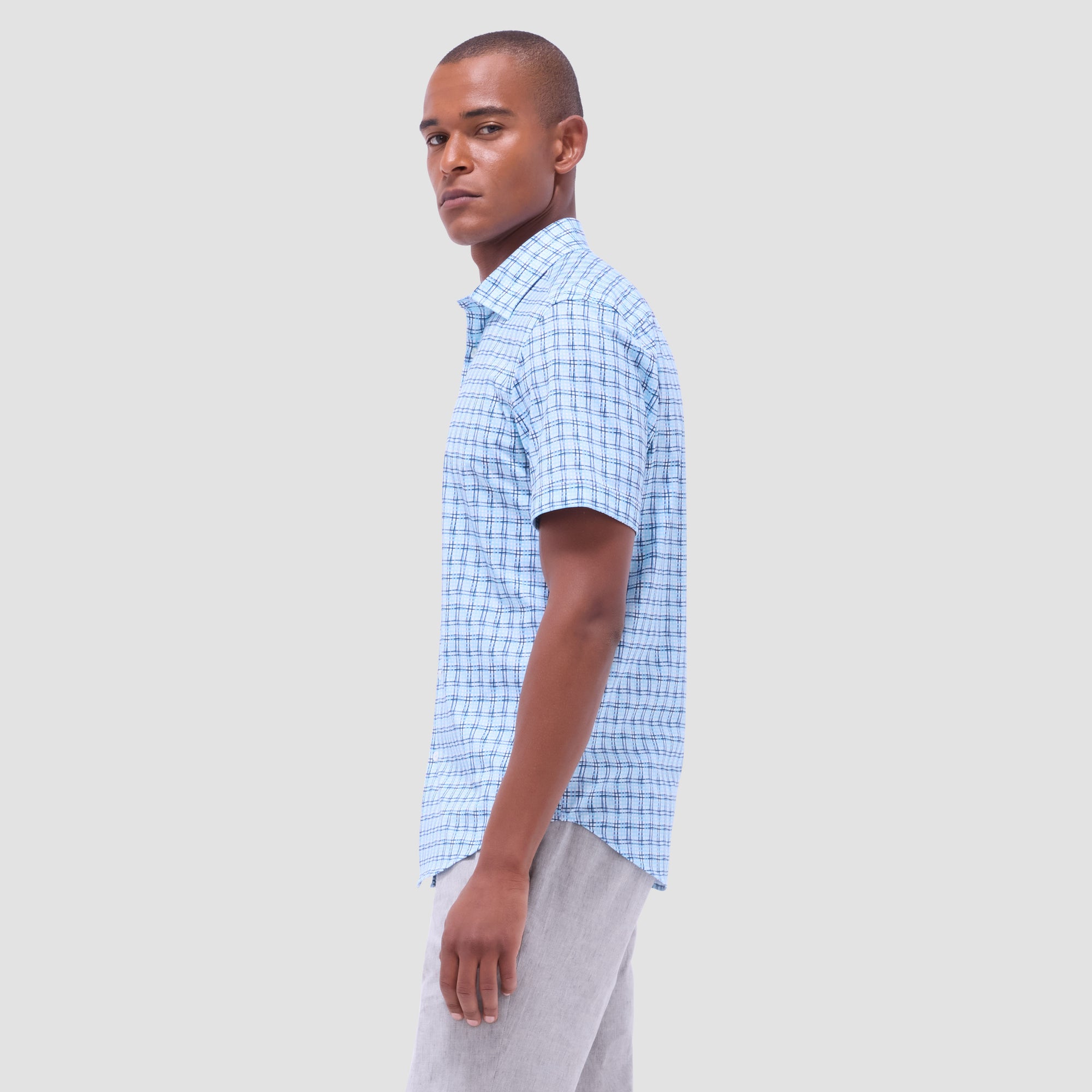 Miles Windowpane OoohCotton Short-Sleeve Shirt
