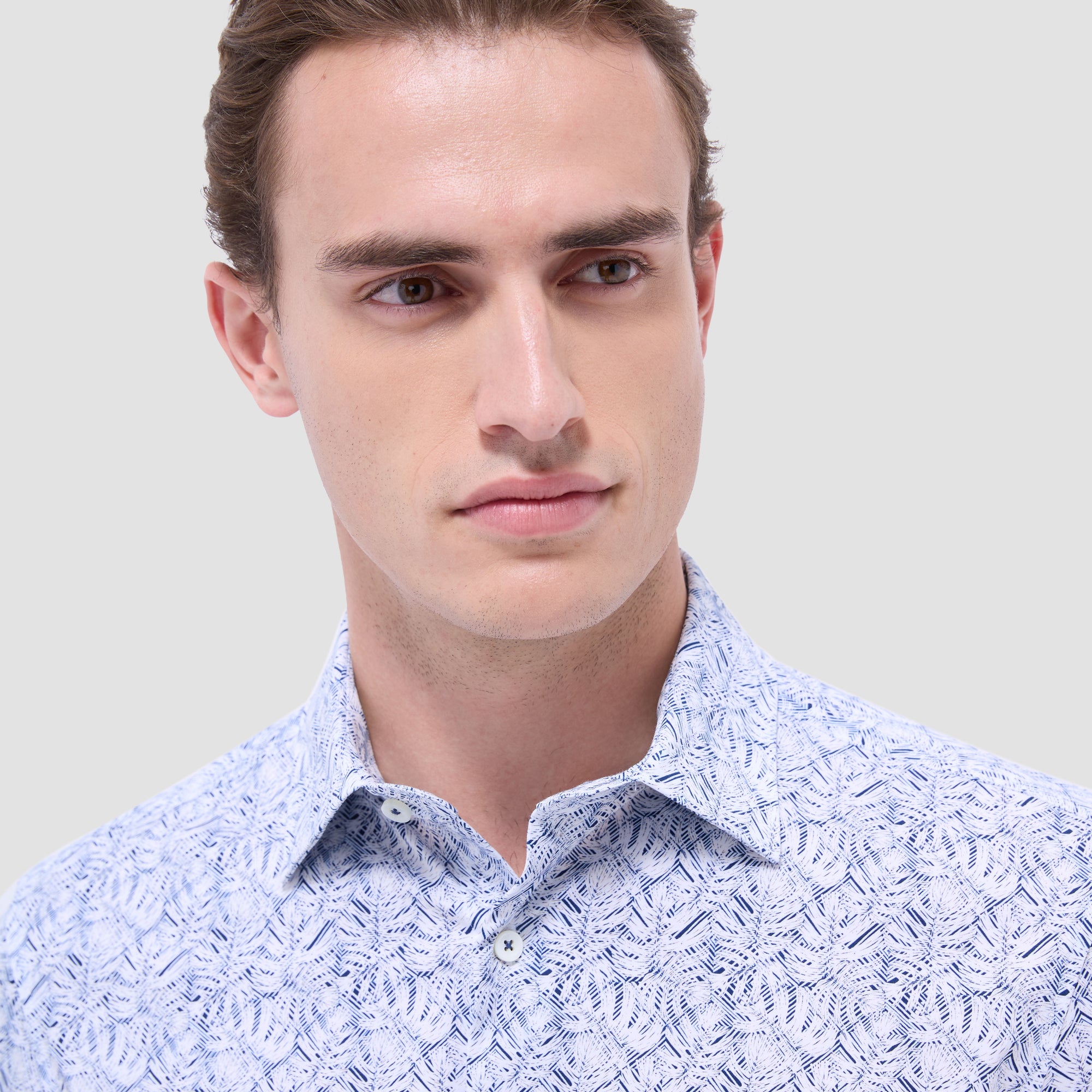 Miles Leaf Print OoohCotton Short-Sleeve Shirt