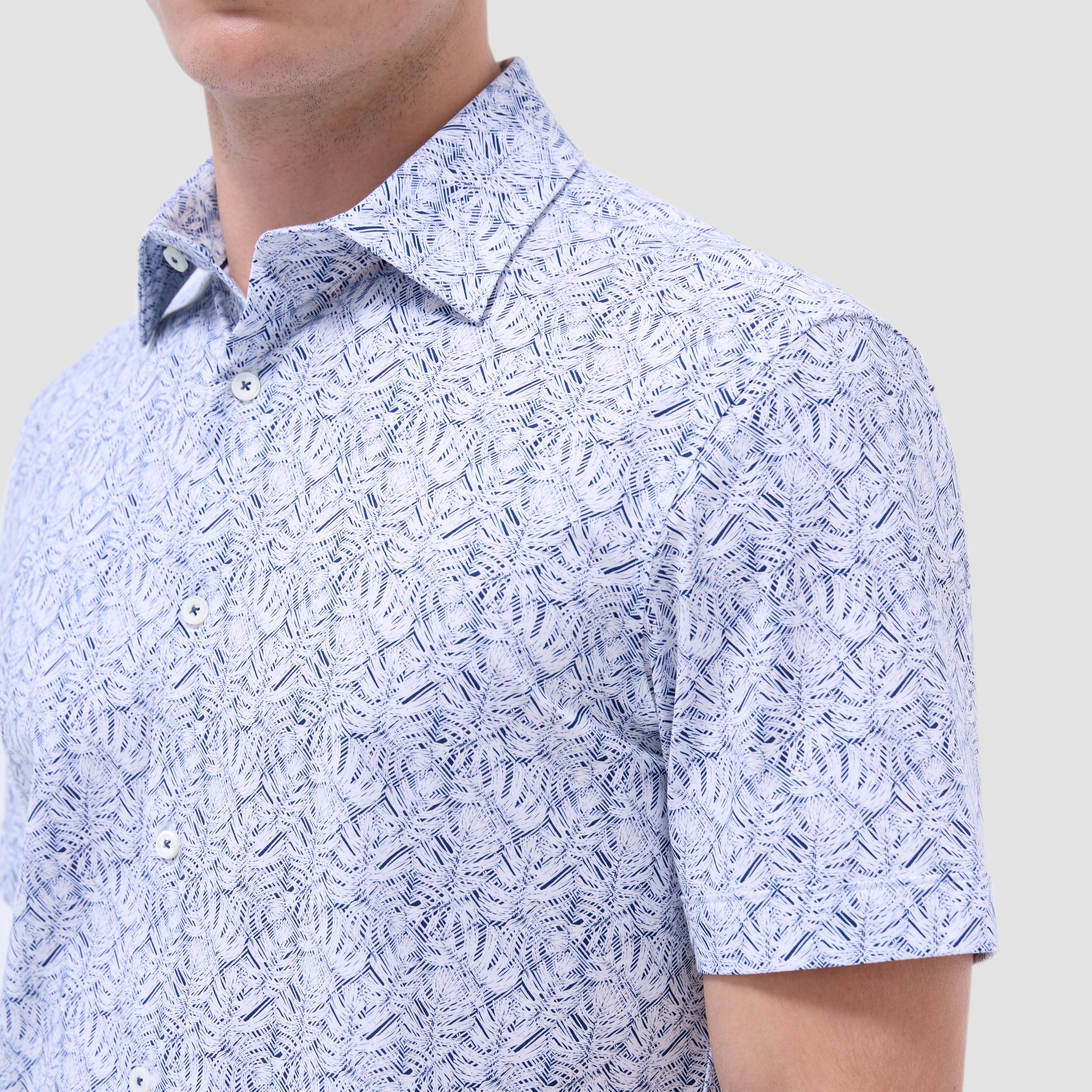 Miles Leaf Print OoohCotton Short-Sleeve Shirt