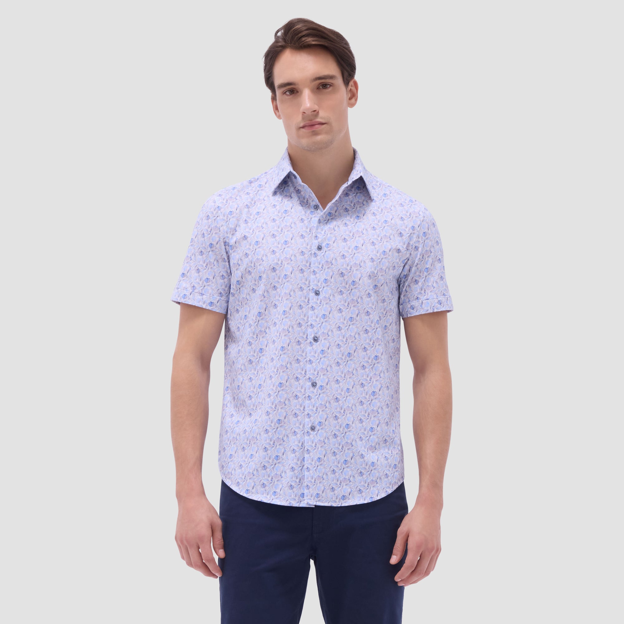 Miles Leaf Print OoohCotton Short-Sleeve Shirt