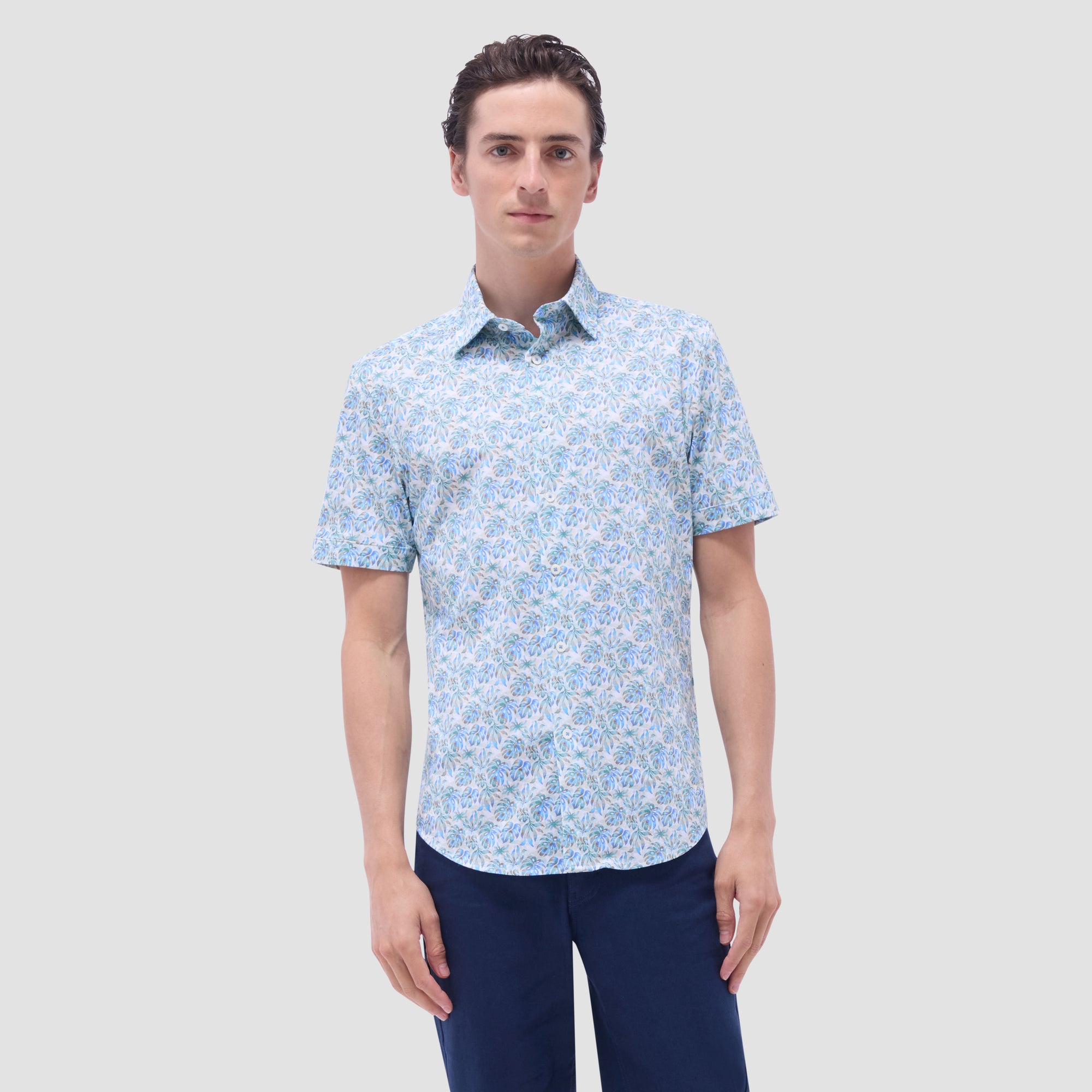 Miles Leaf Print OoohCotton Short-Sleeve Shirt