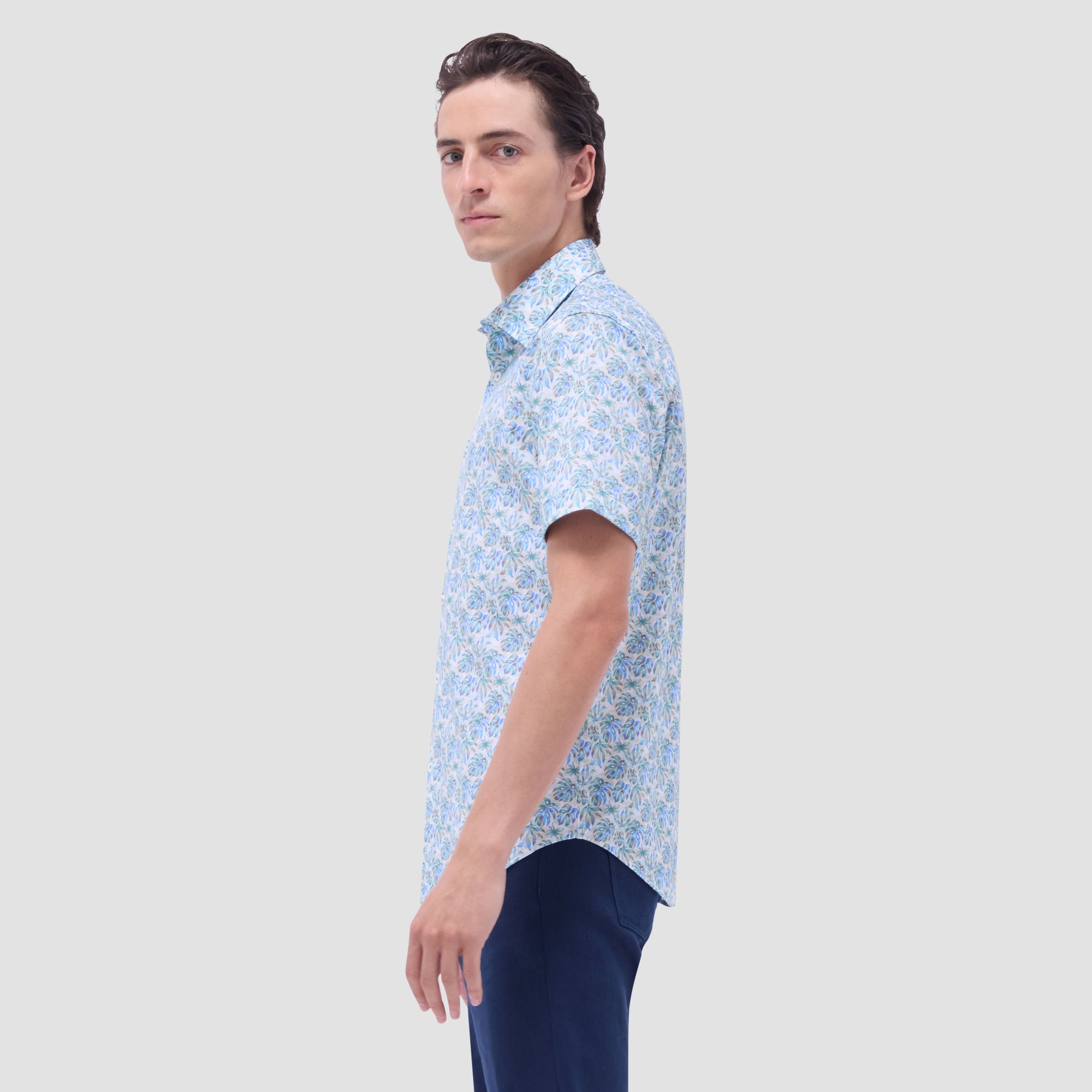 Miles Leaf Print OoohCotton Short-Sleeve Shirt