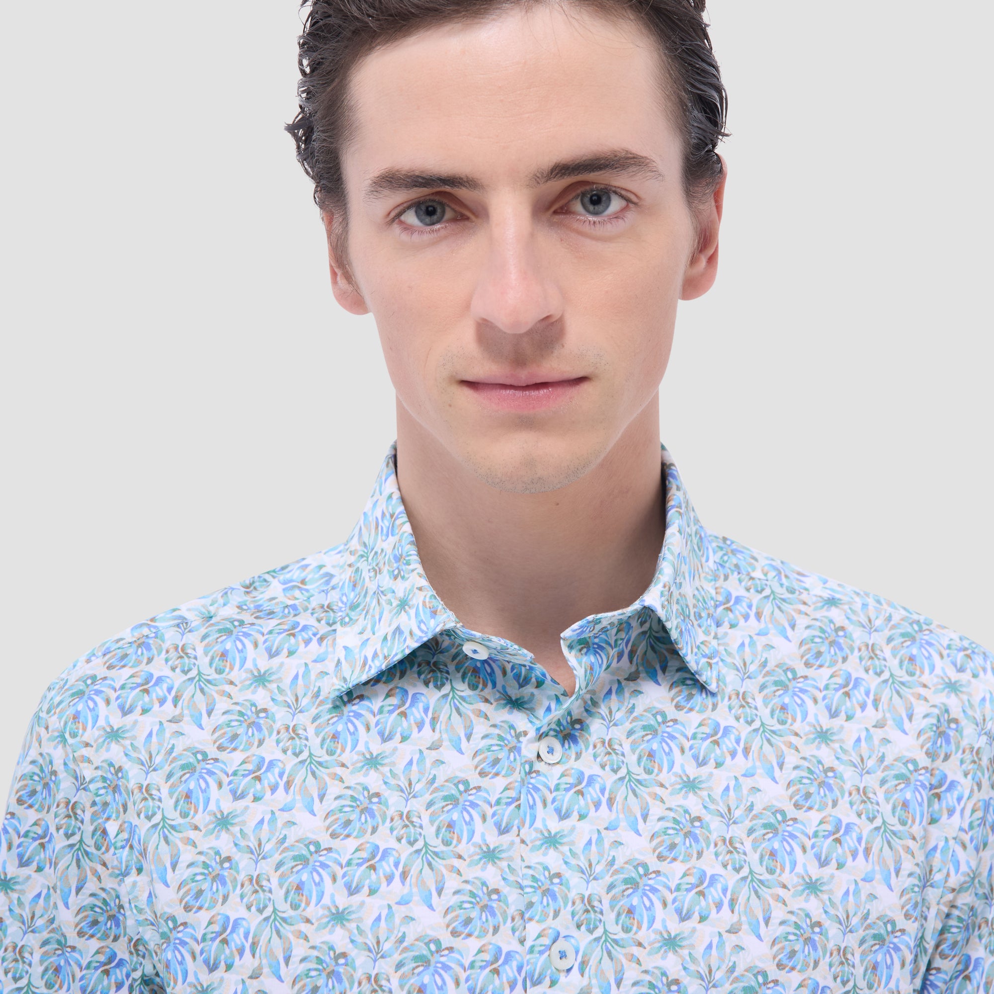 Miles Leaf Print OoohCotton Short-Sleeve Shirt