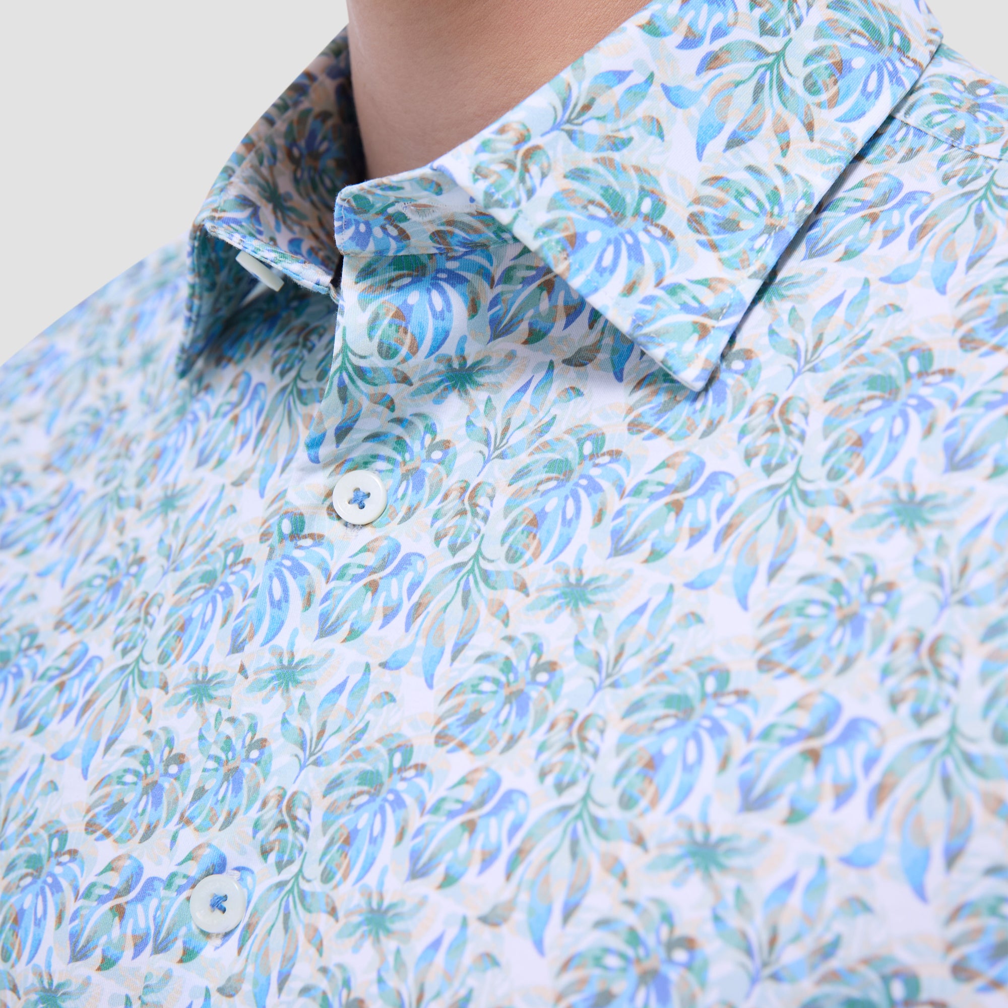 Miles Leaf Print OoohCotton Short-Sleeve Shirt