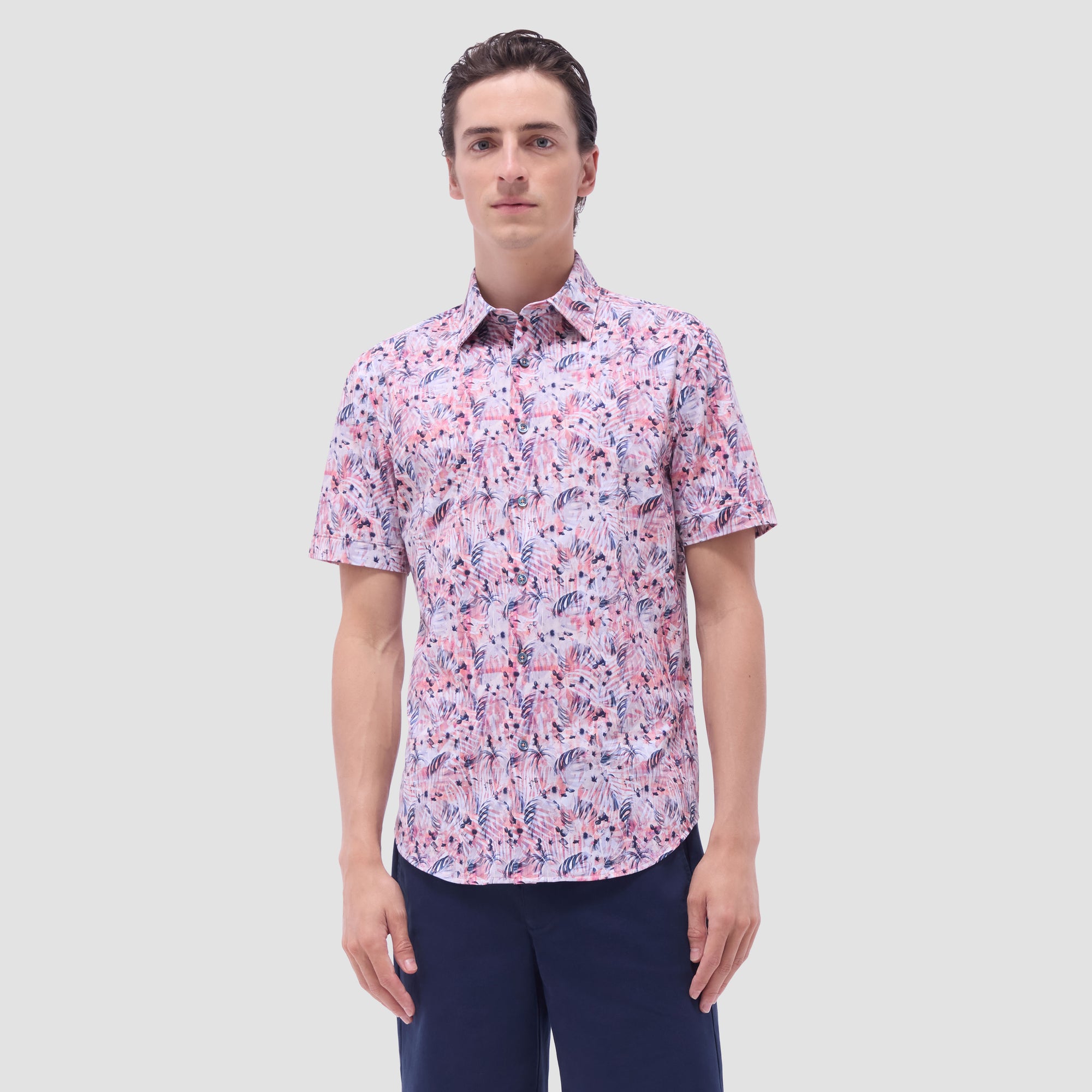 Miles Leaf Print OoohCotton Short-Sleeve Shirt