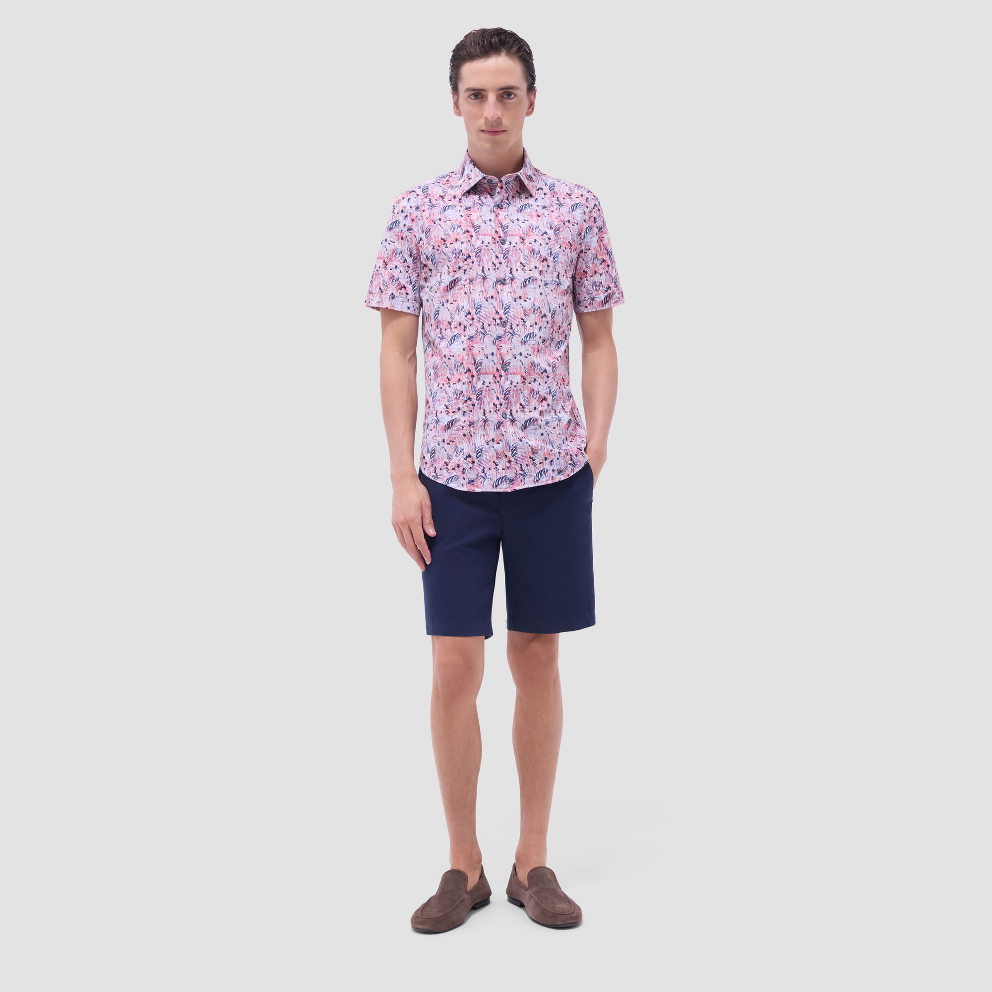 Miles Leaf Print OoohCotton Short-Sleeve Shirt