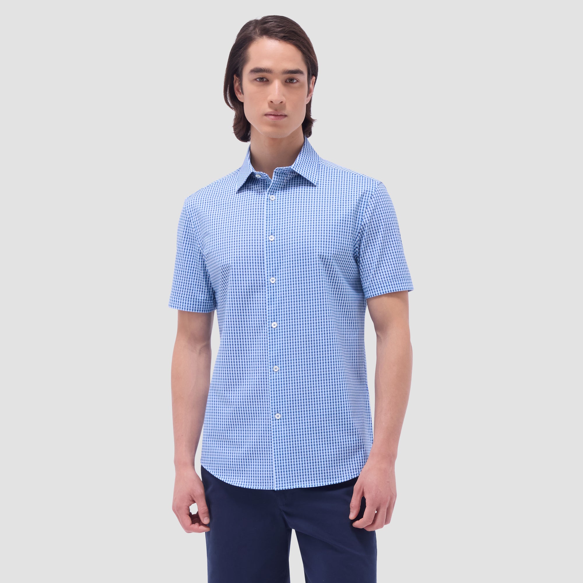 Miles Gingham Check OoohCotton Short-Sleeve Shirt