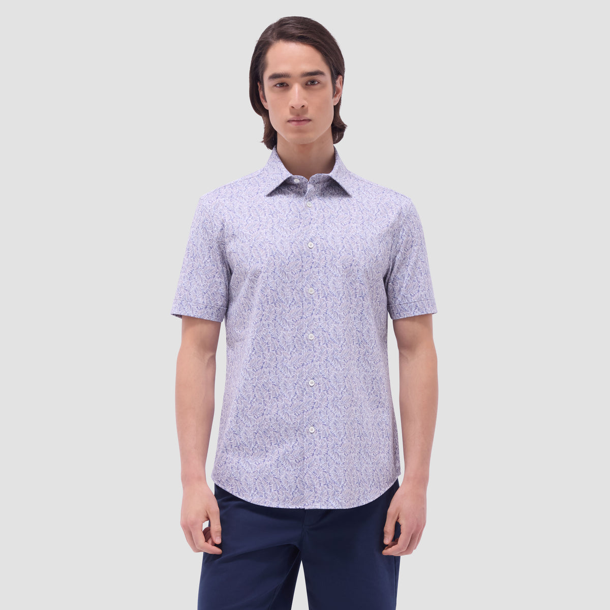 Myron Double-Sided Leaf & Check OoohCotton Short-Sleeve Shirt