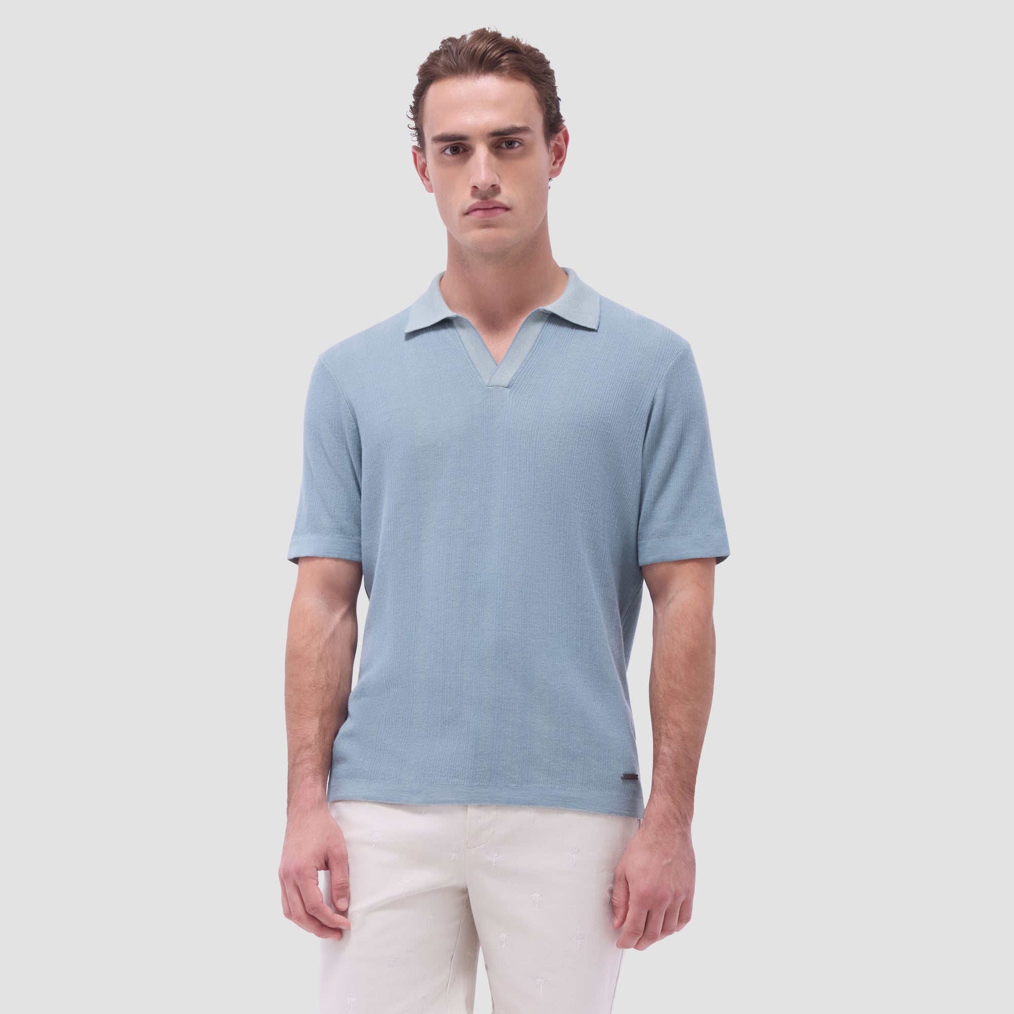 Two-Tone Rib Stitch Short Sleeve Johnny Sweater