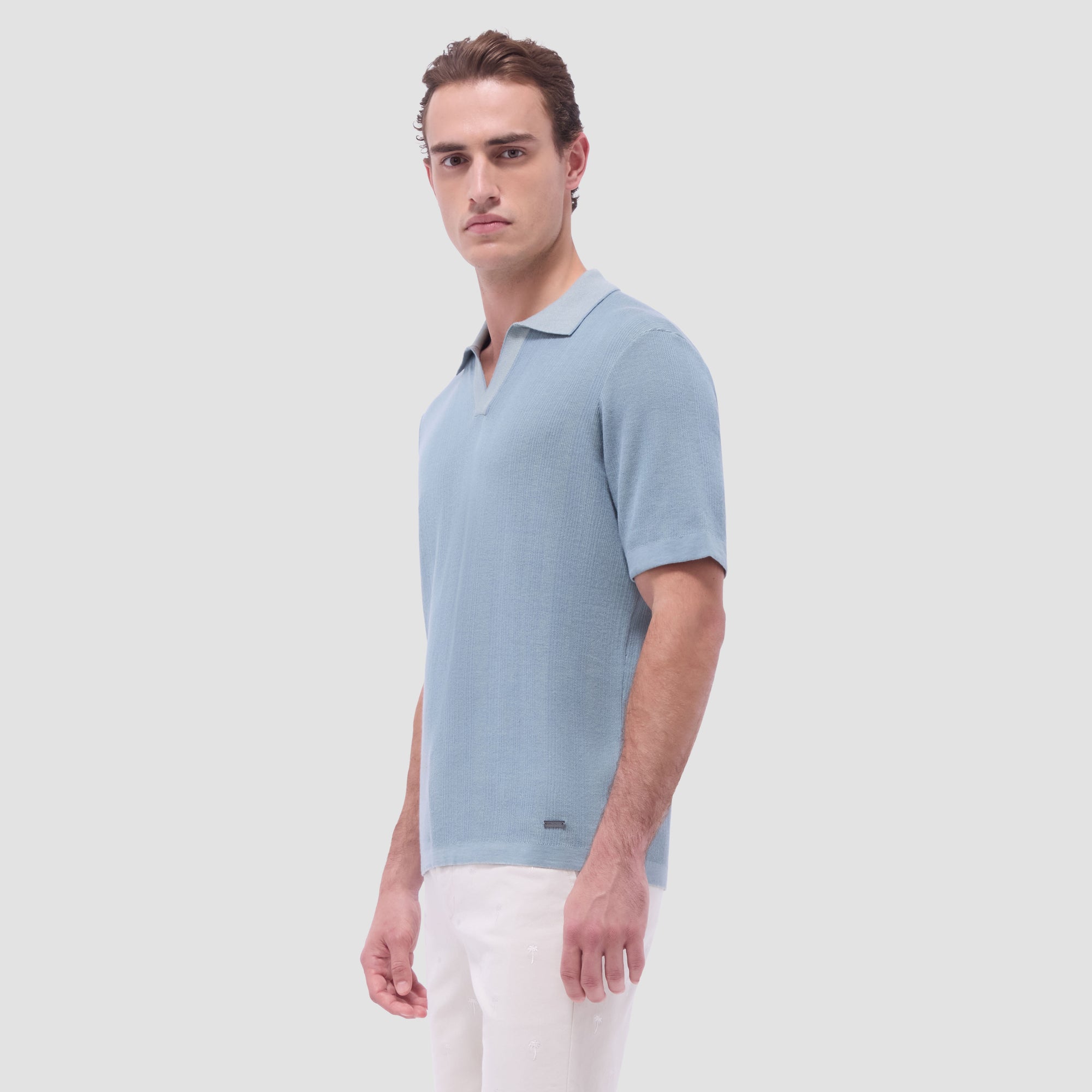 Two-Tone Rib Stitch Short Sleeve Johnny Sweater