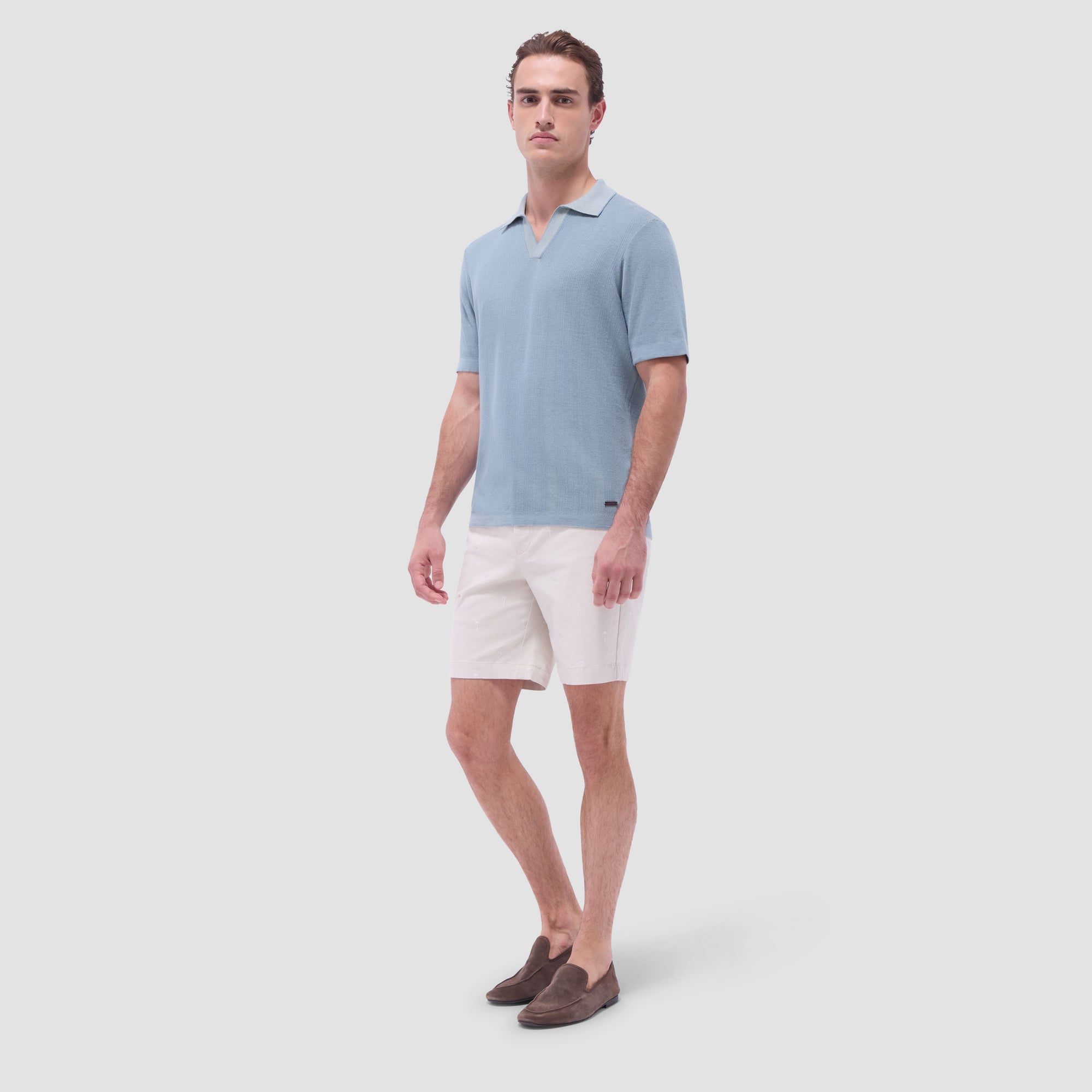 Two-Tone Rib Stitch Short Sleeve Johnny Sweater