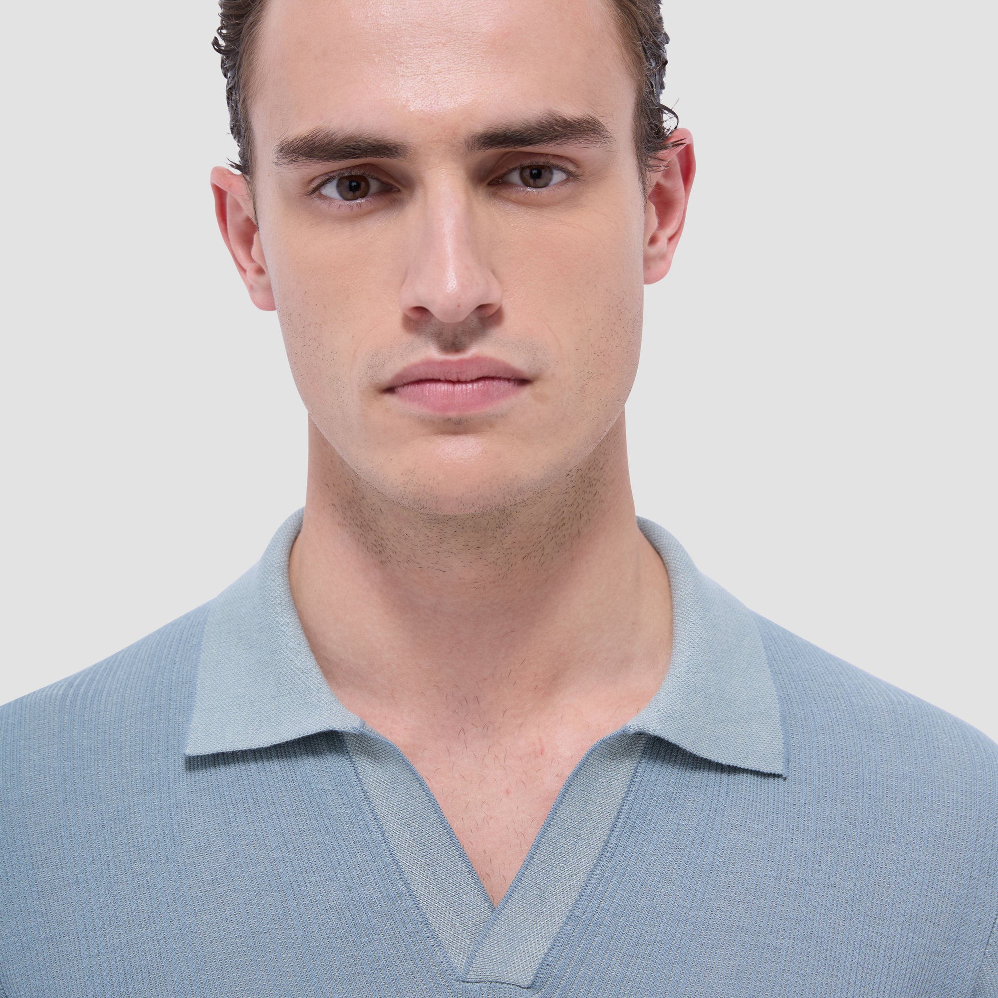 Two-Tone Rib Stitch Short Sleeve Johnny Sweater