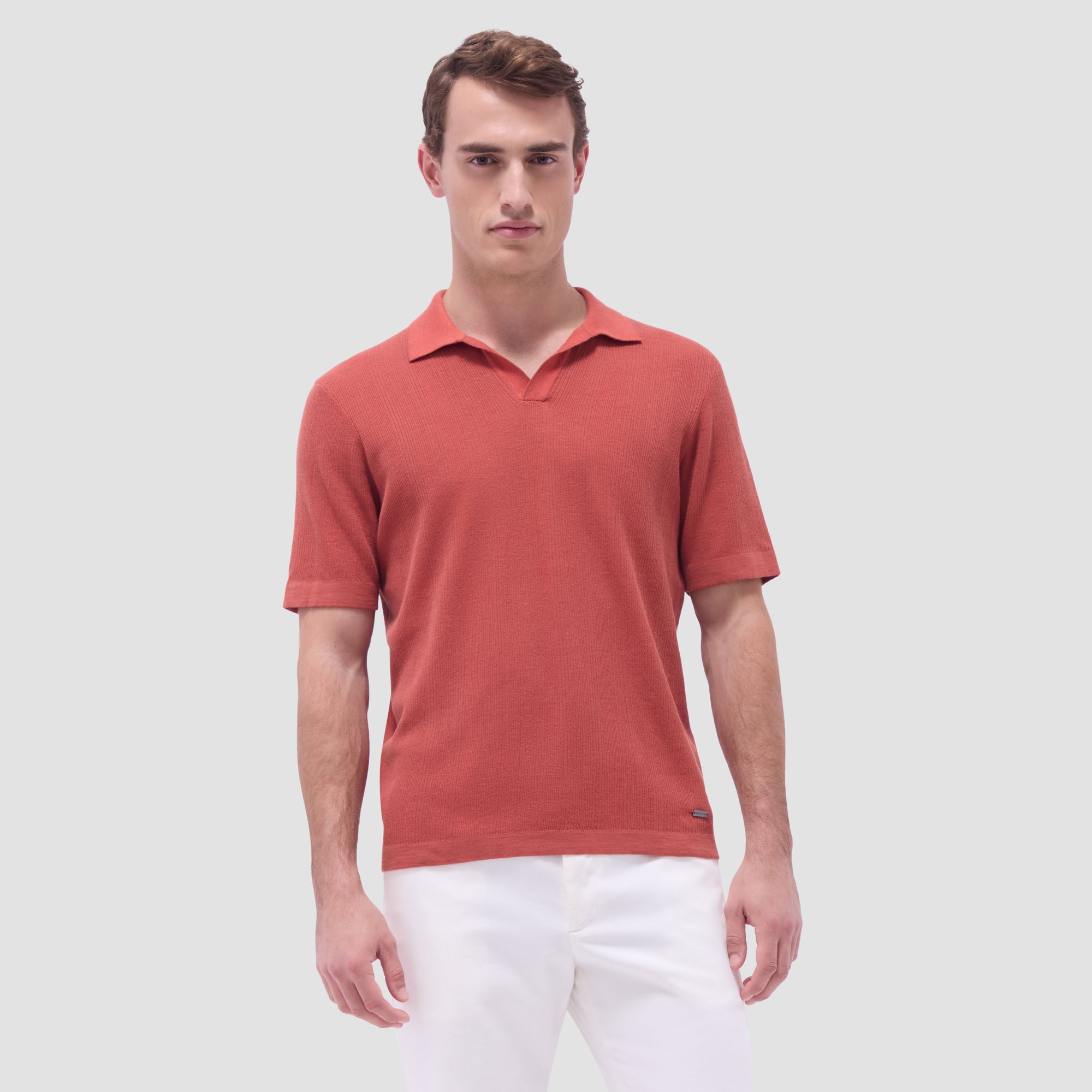 Two-Tone Rib Stitch Short Sleeve Johnny Sweater