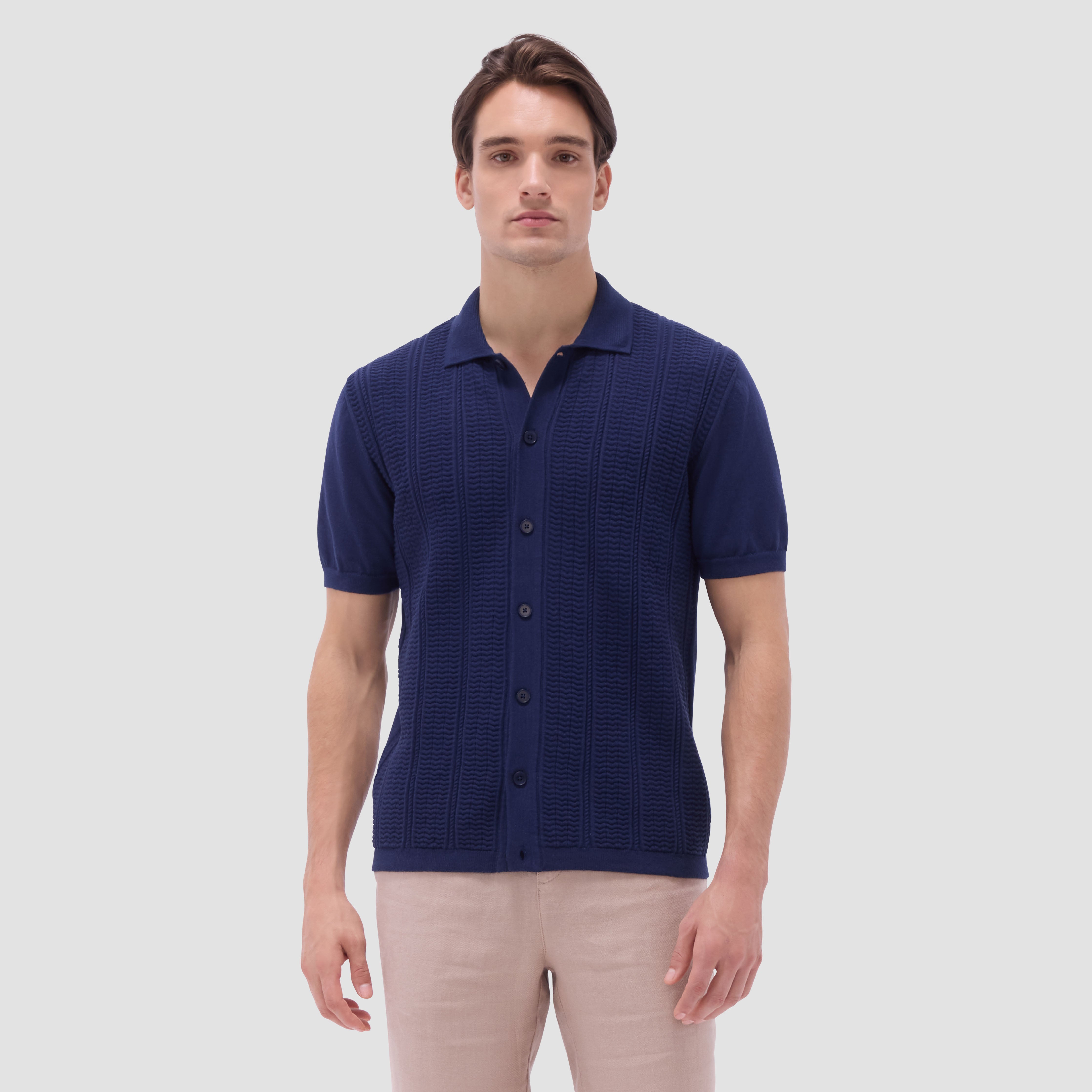 Textured Chevron Short Sleeve Knit Shirt – BUGATCHI