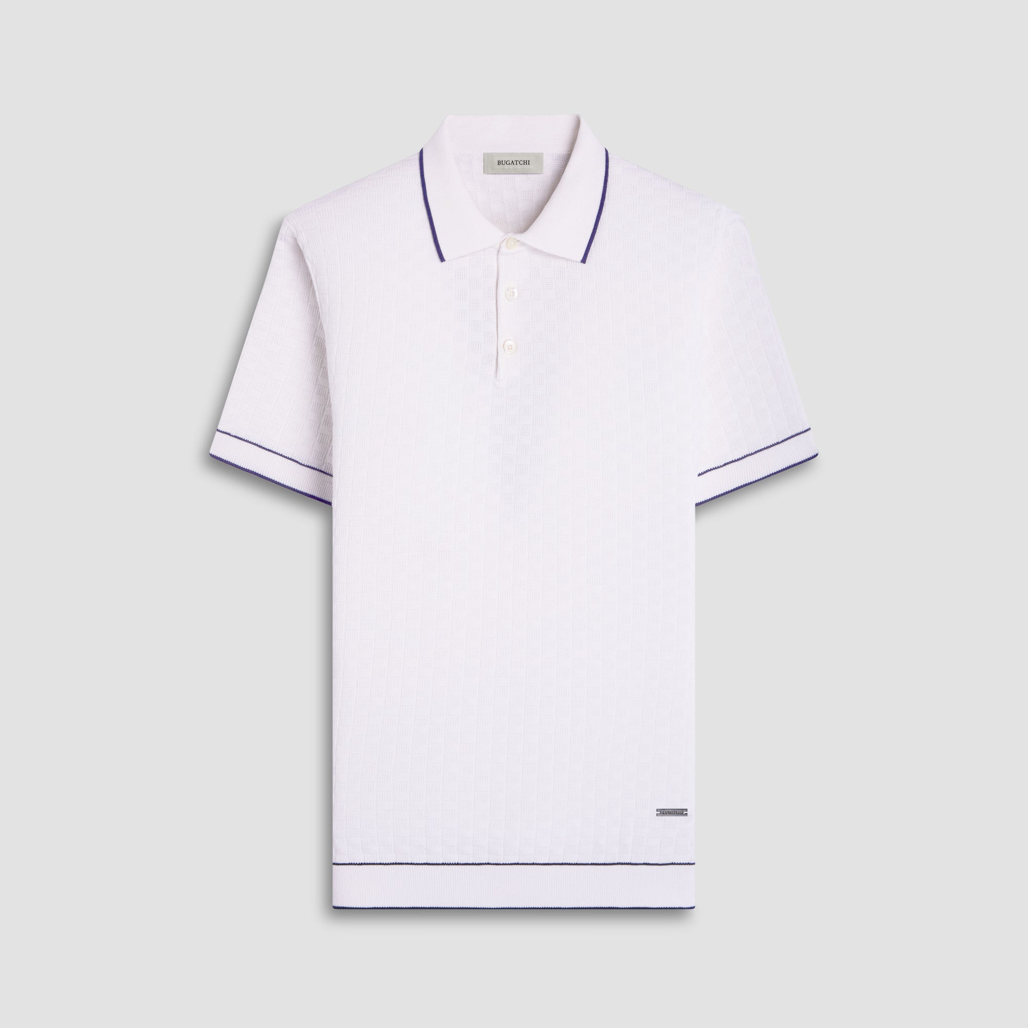 Basket Stitch Three Button Polo Sweater