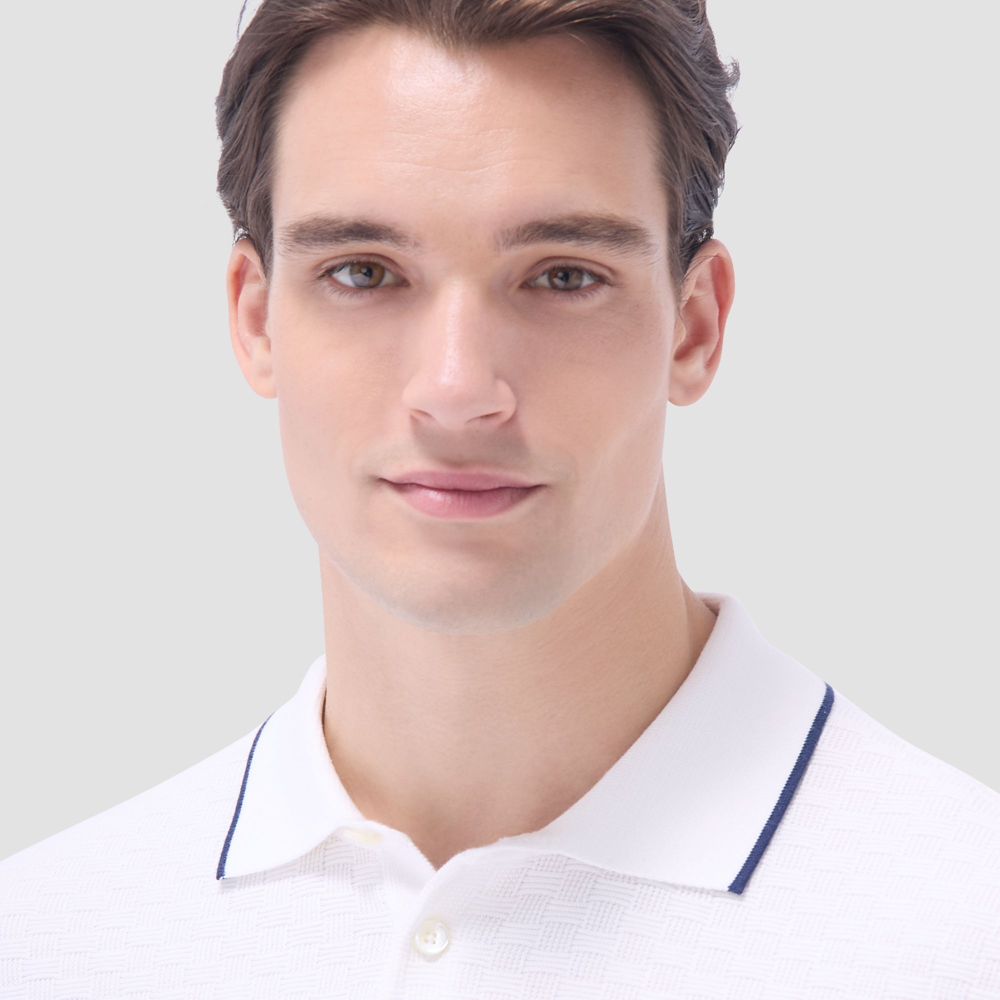 Basket Stitch Three Button Polo Sweater