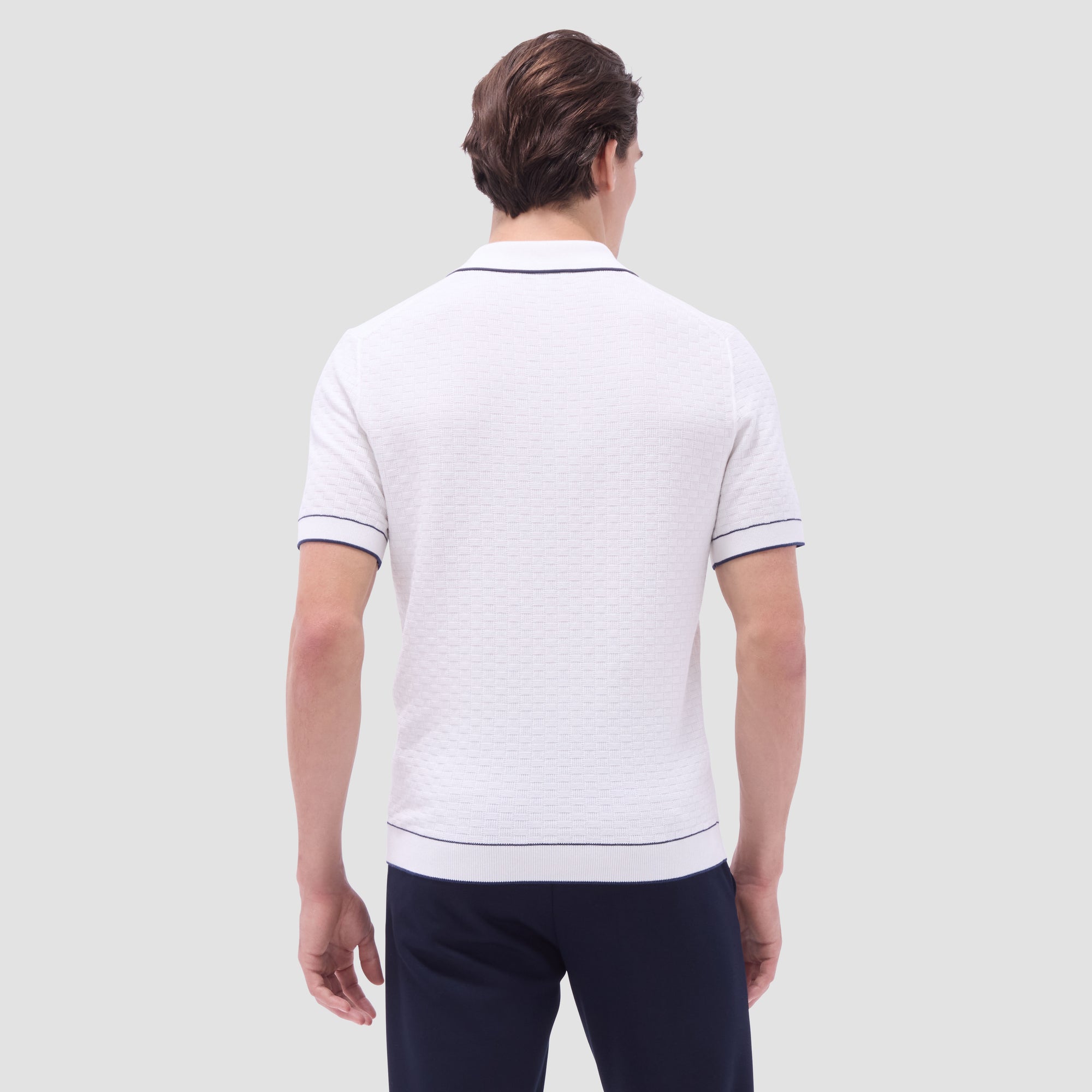 Basket Stitch Three Button Polo Sweater