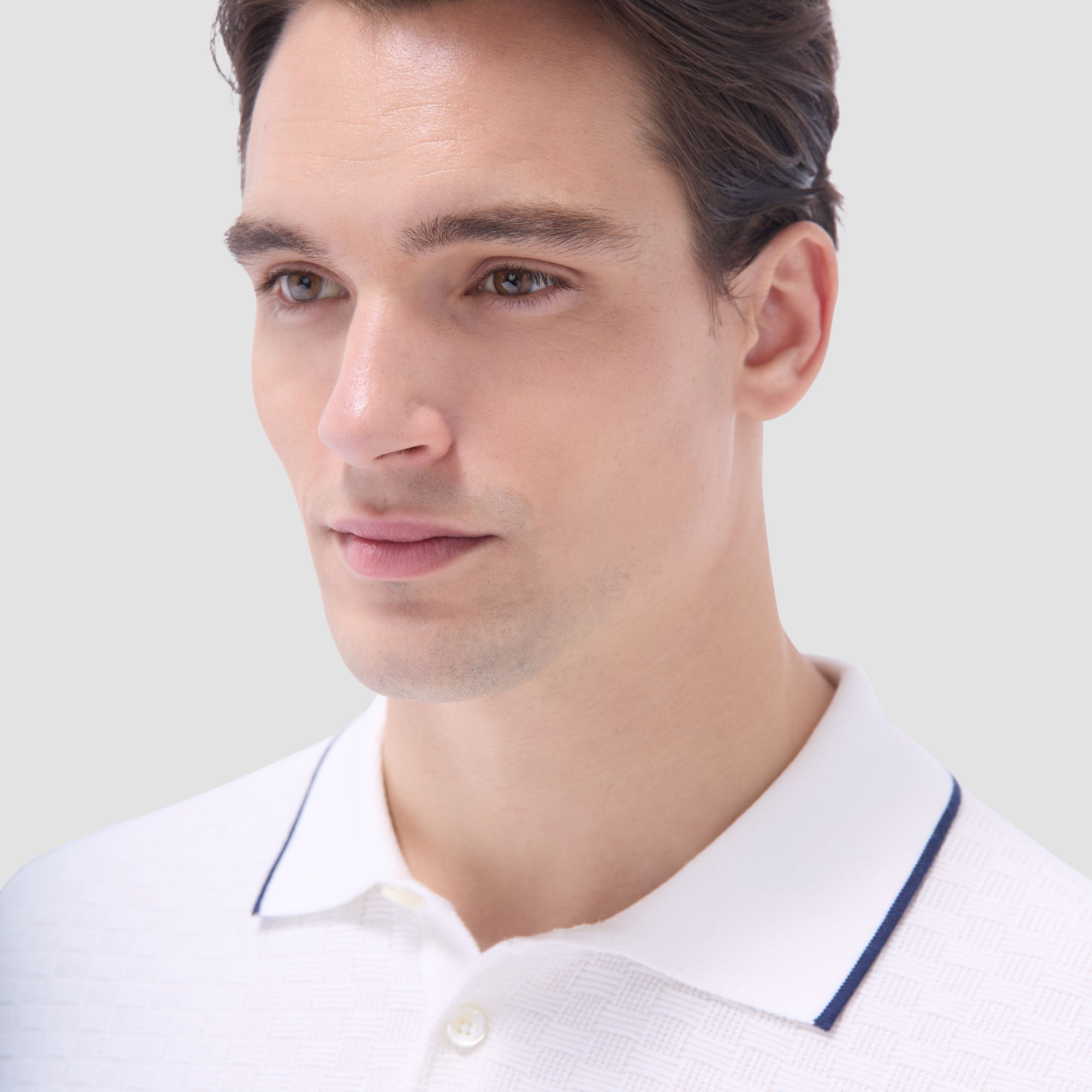 Basket Stitch Three Button Polo Sweater