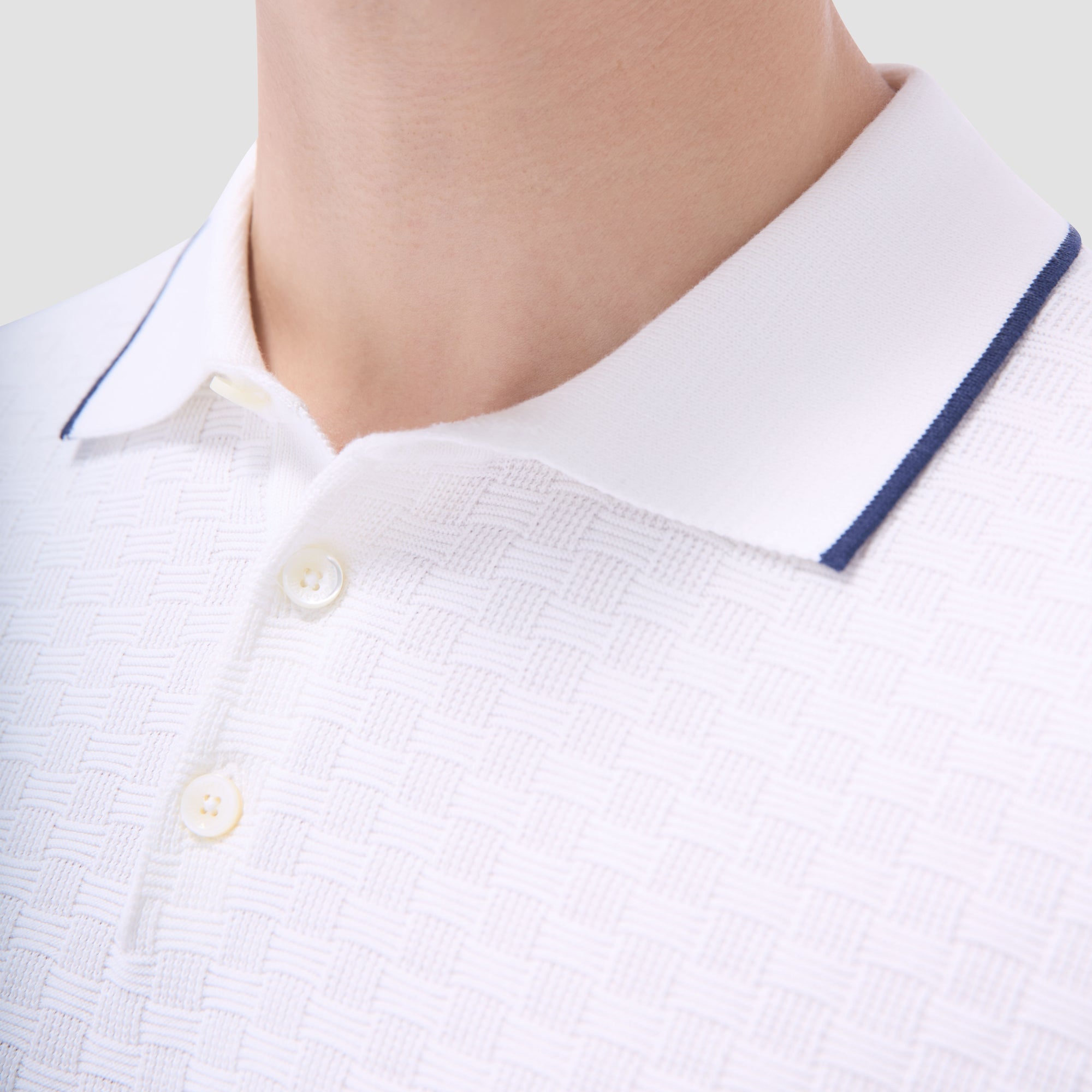 Basket Stitch Three Button Polo Sweater