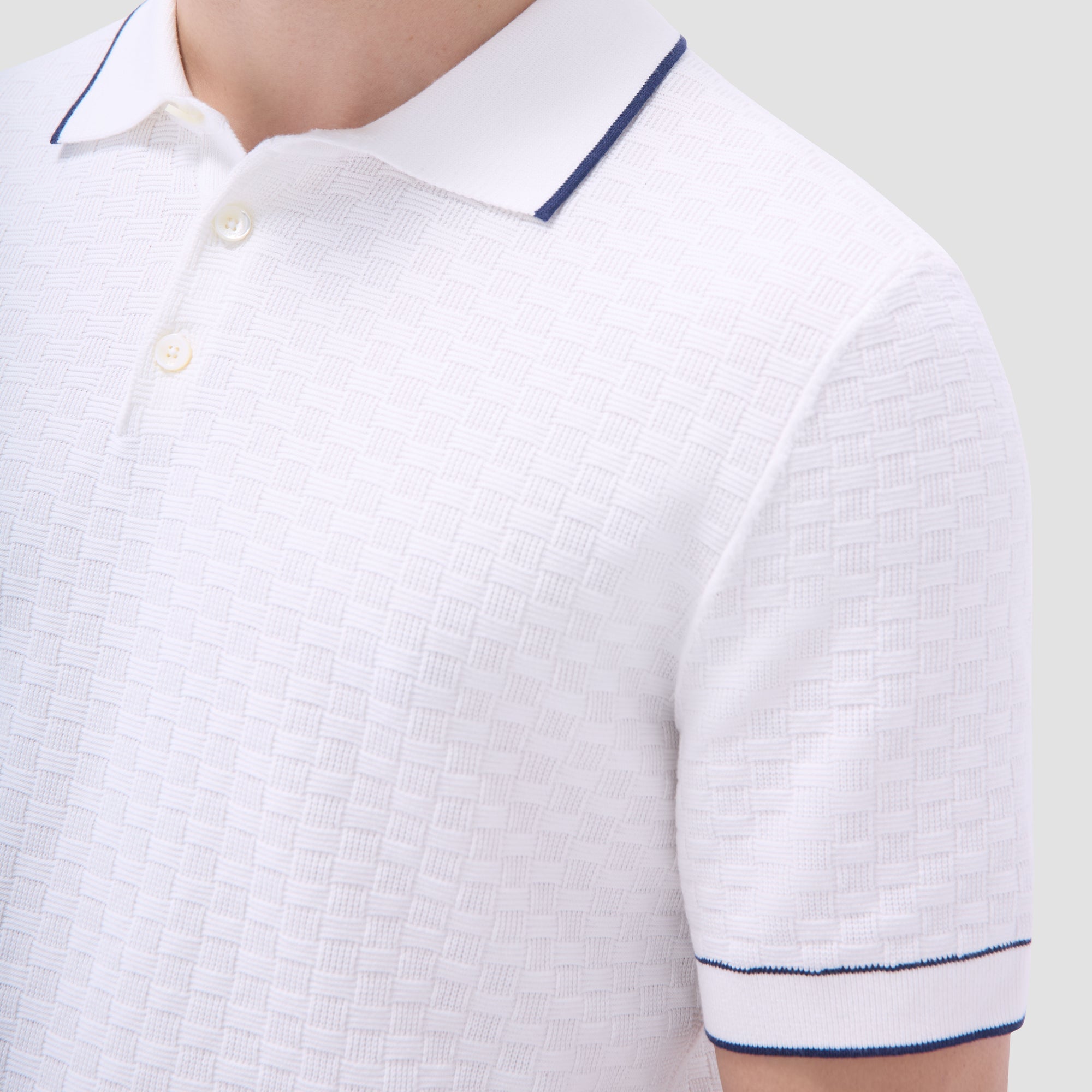 Basket Stitch Three Button Polo Sweater