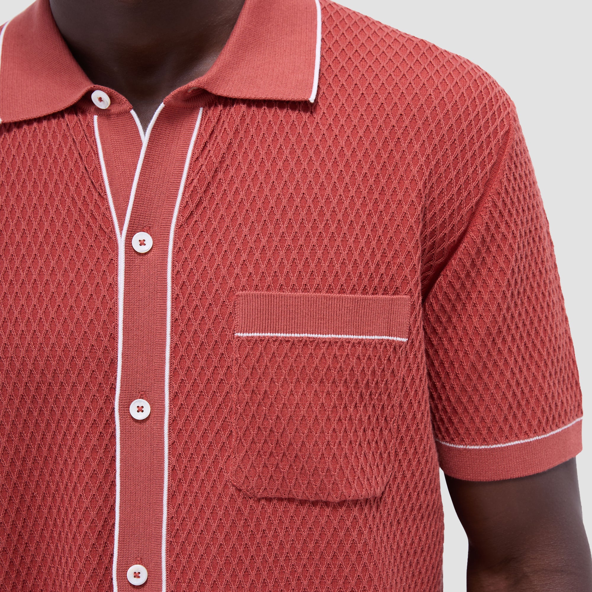 Textured Geometric Short-Sleeve Knit Shirt