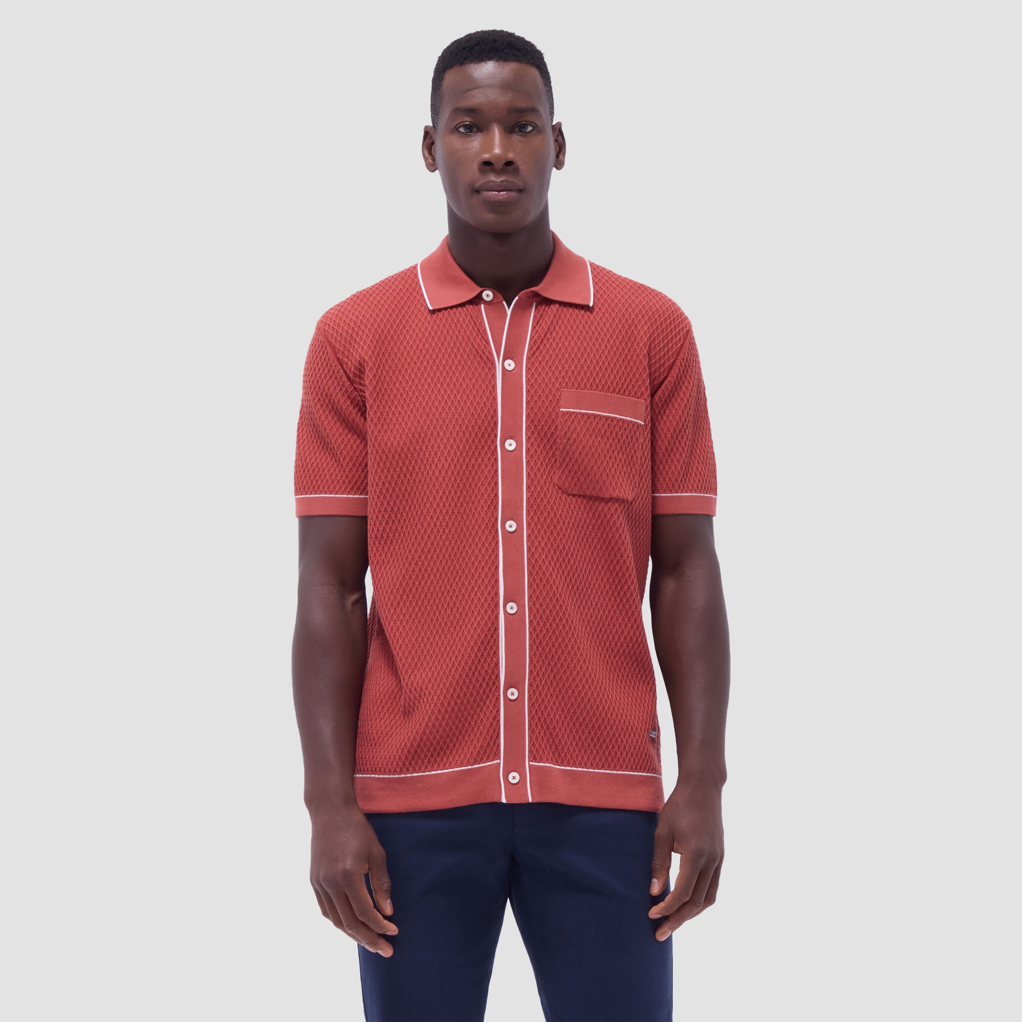 Textured Geometric Short-Sleeve Knit Shirt