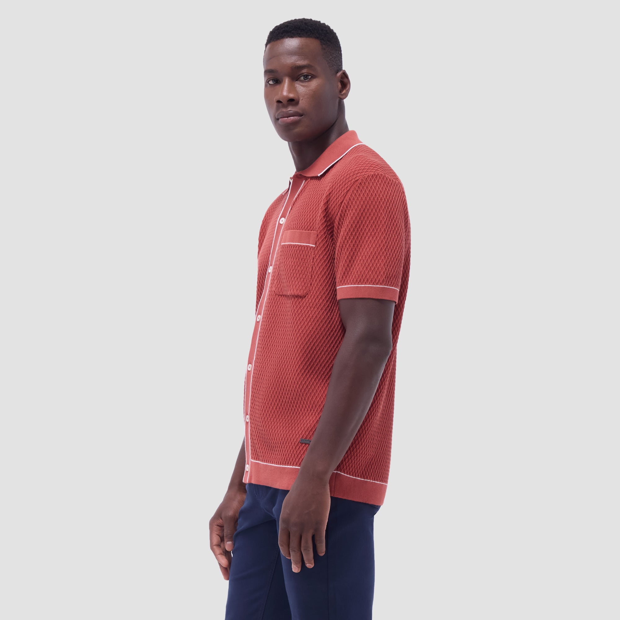 Textured Geometric Short-Sleeve Knit Shirt