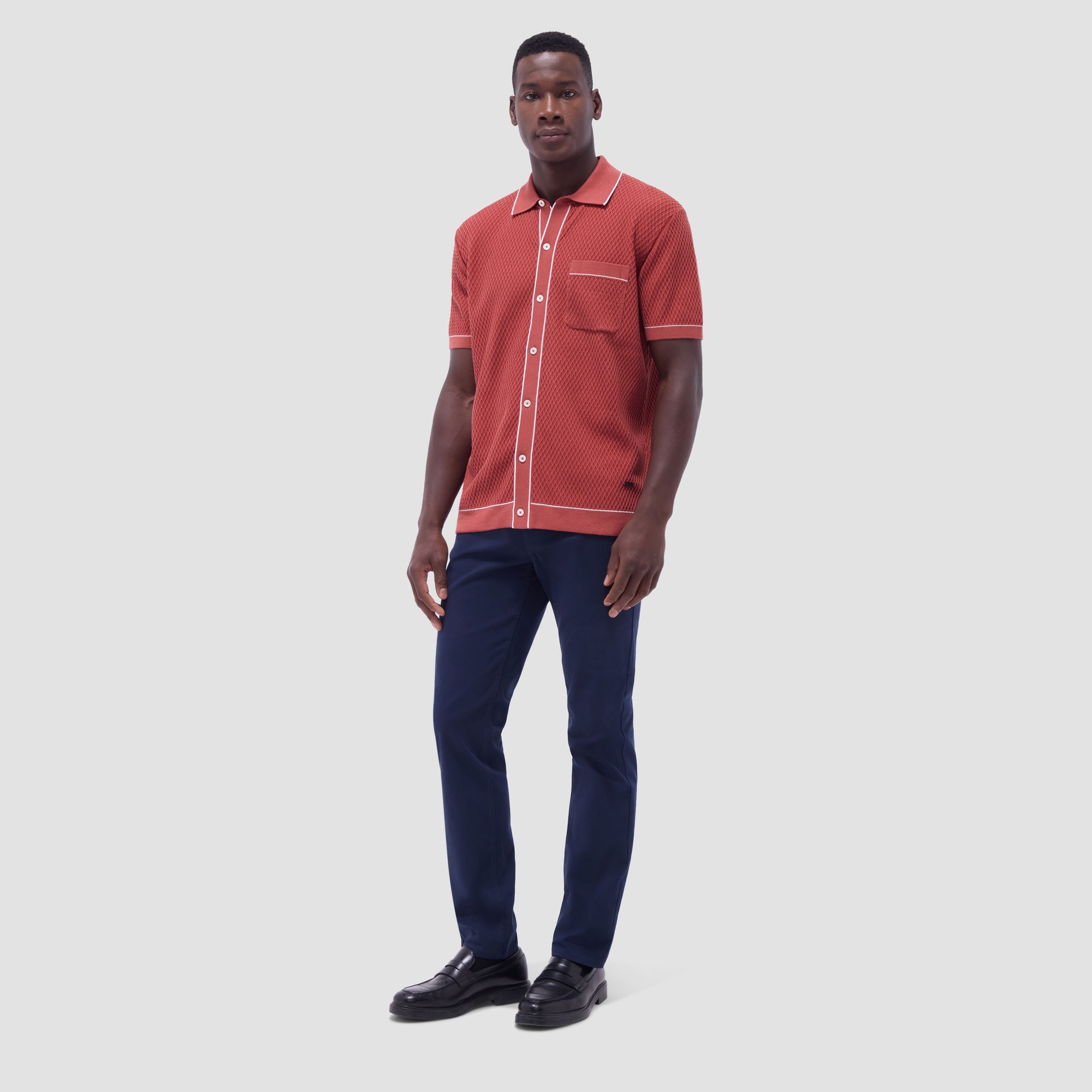 Textured Geometric Short-Sleeve Knit Shirt