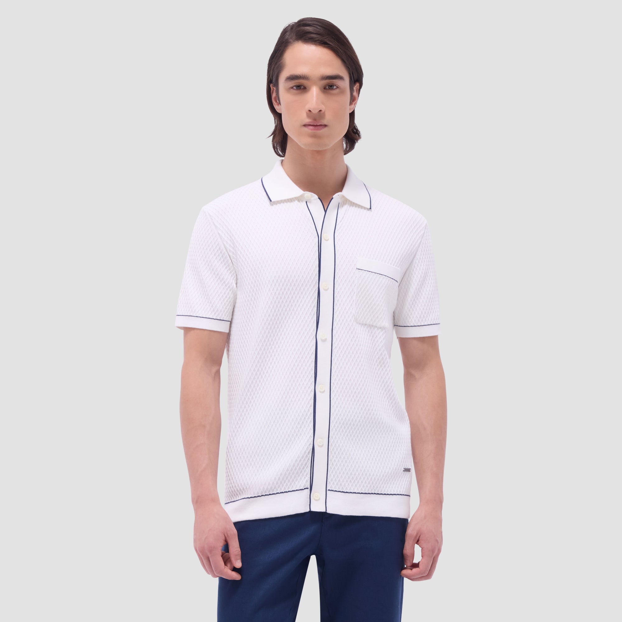 Textured Geometric Short-Sleeve Knit Shirt