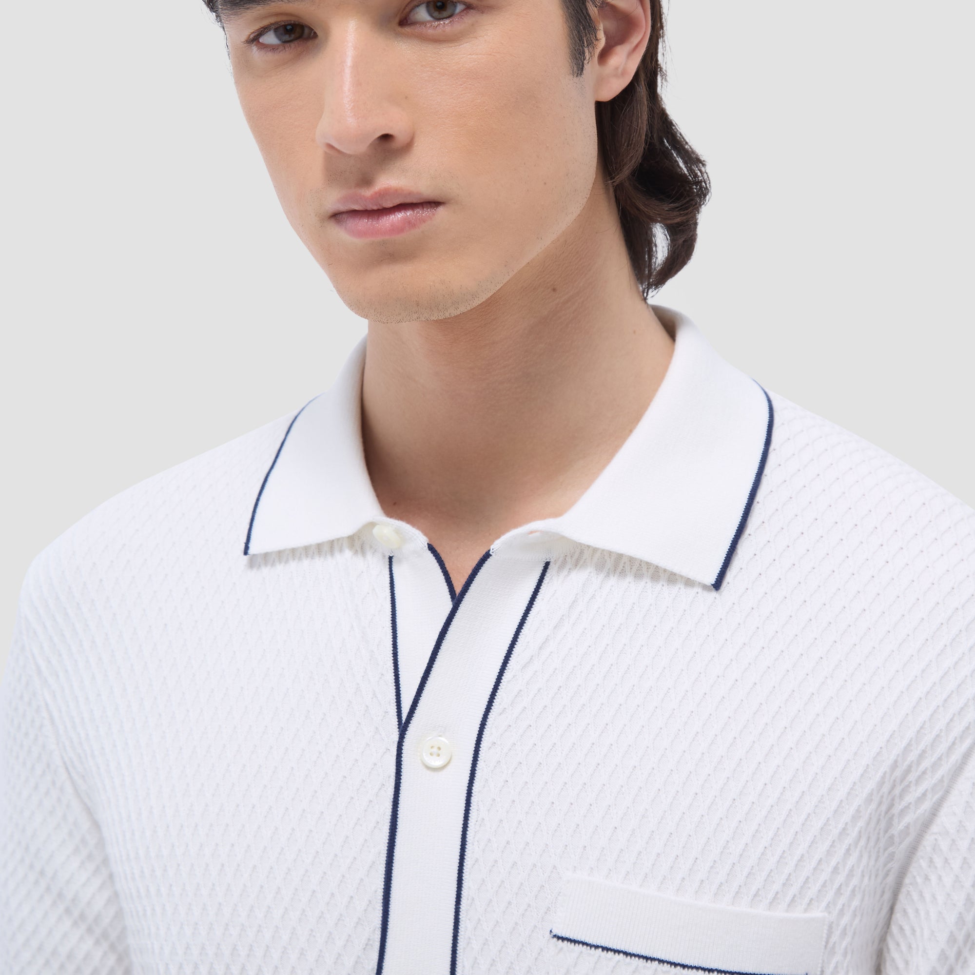 Textured Geometric Short-Sleeve Knit Shirt