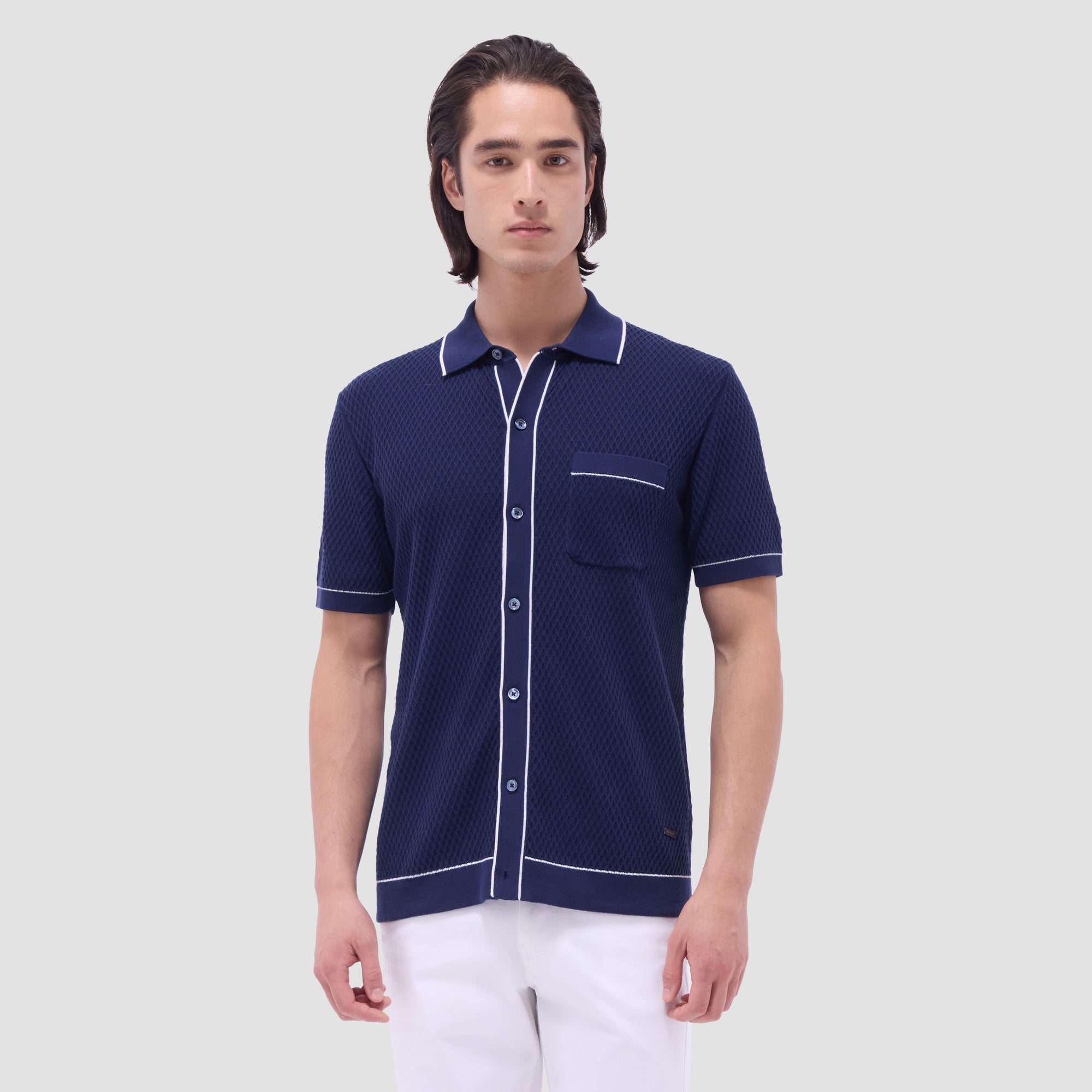 Textured Geometric Short-Sleeve Knit Shirt