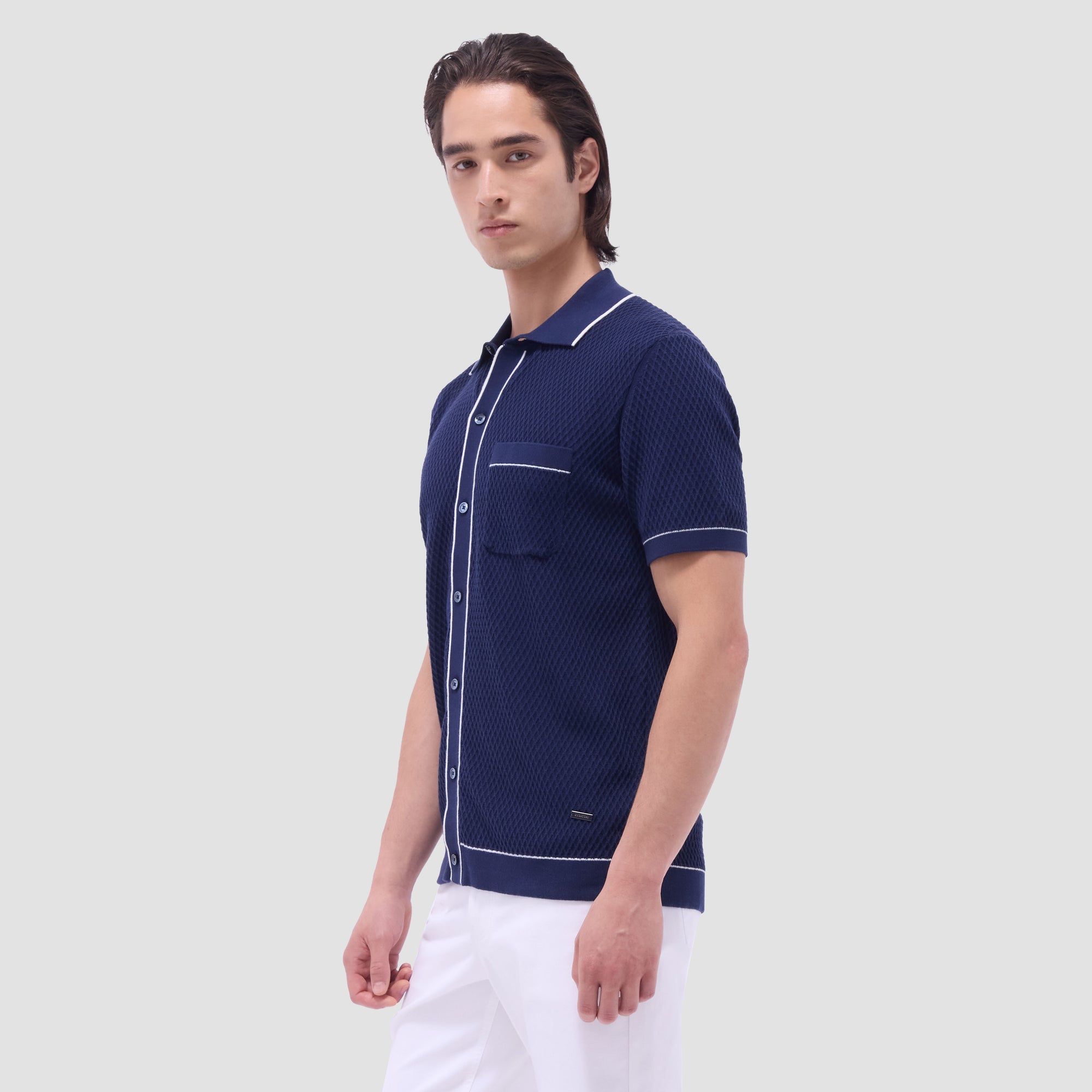 Textured Geometric Short-Sleeve Knit Shirt