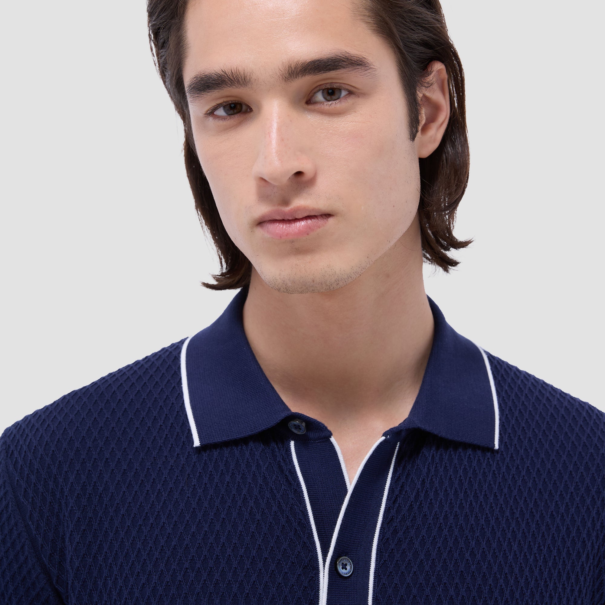 Textured Geometric Short-Sleeve Knit Shirt