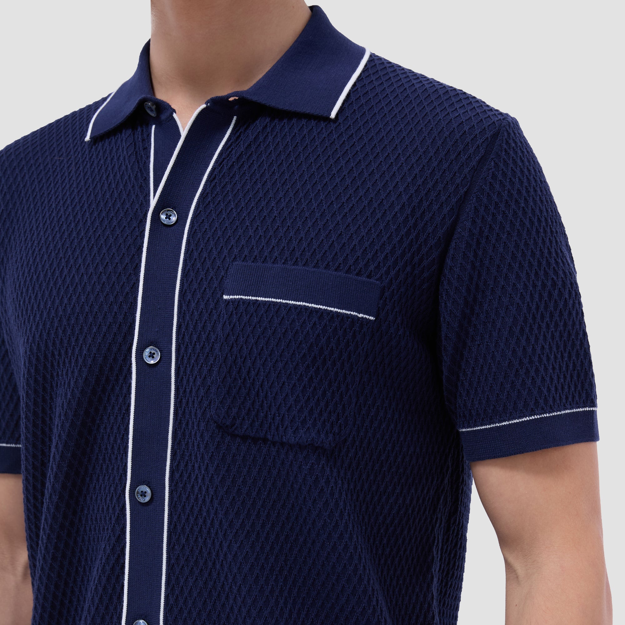 Textured Geometric Short-Sleeve Knit Shirt