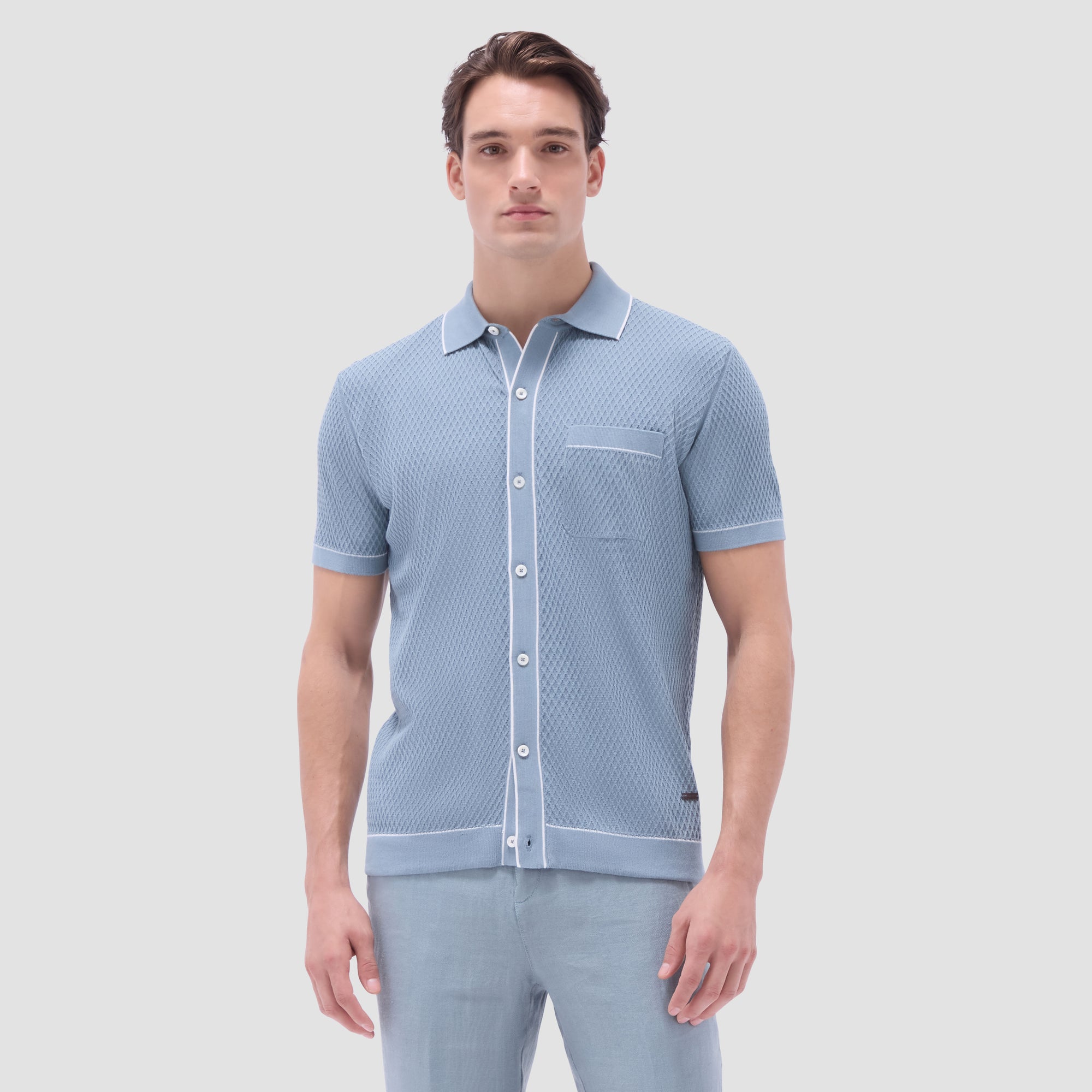 Textured Geometric Short-Sleeve Knit Shirt