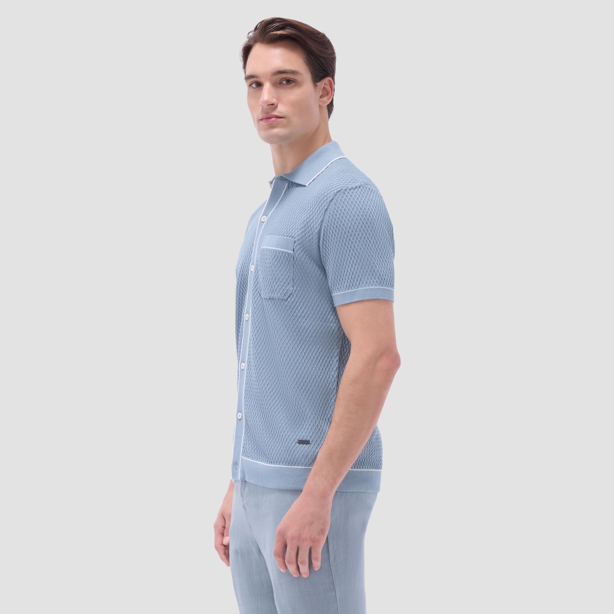 Textured Geometric Short-Sleeve Knit Shirt