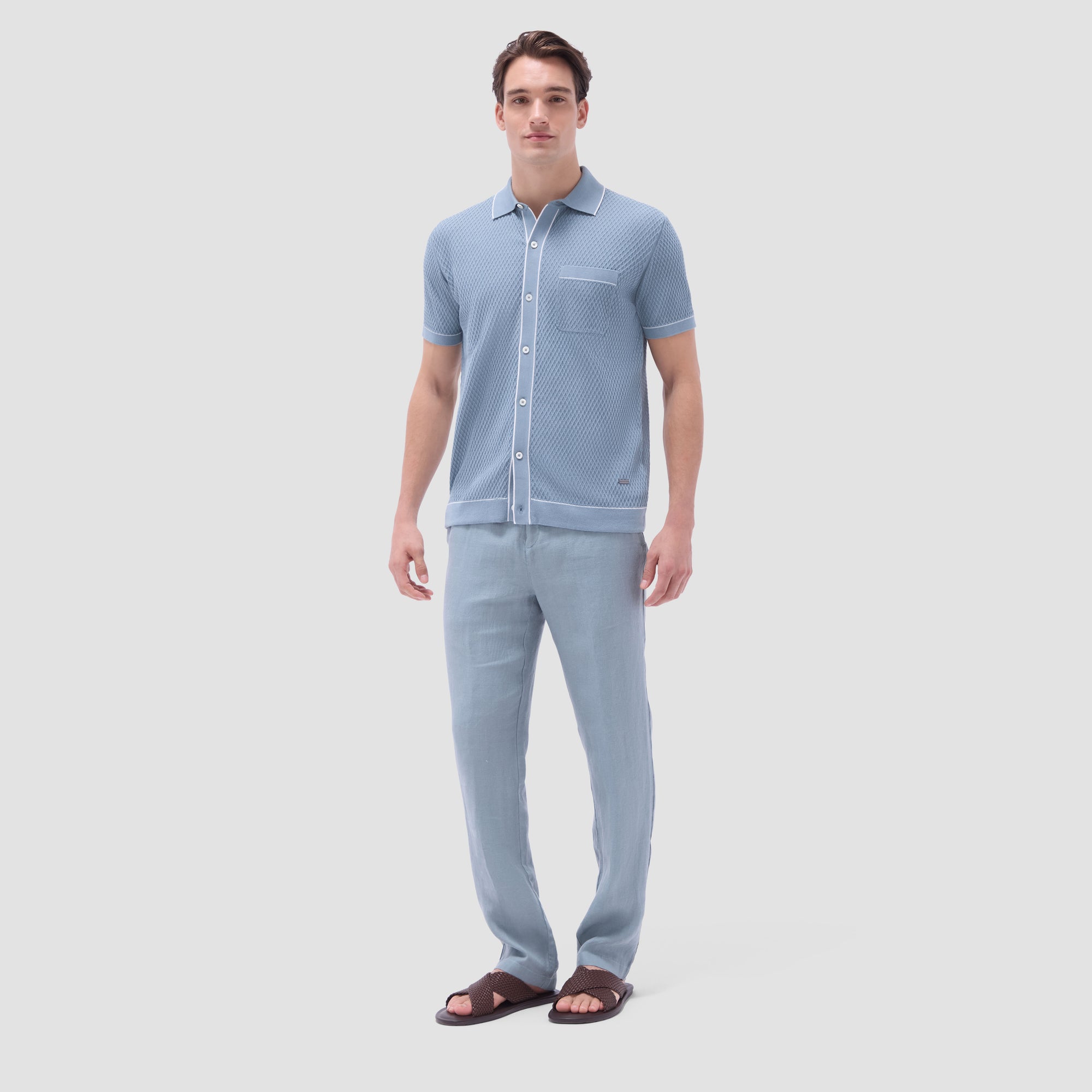 Textured Geometric Short-Sleeve Knit Shirt