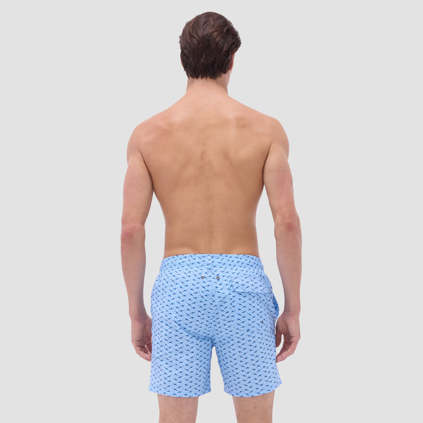 Bottoms-Cosmo Fish Print Swim Trunks