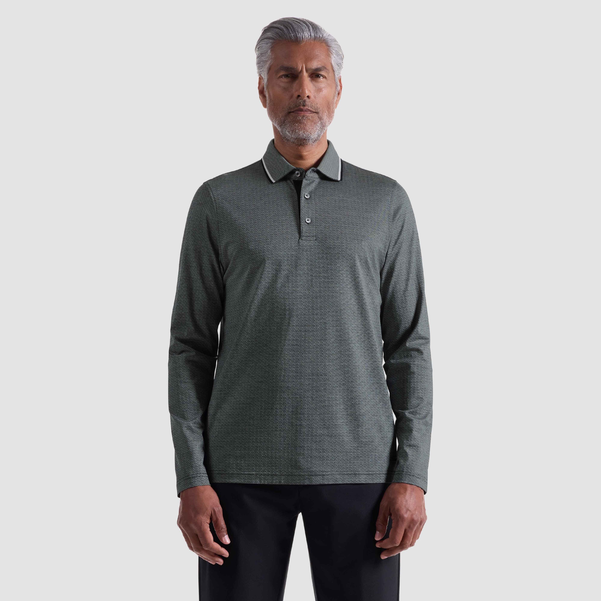 Geometric Jacquard Long Sleeve Polo