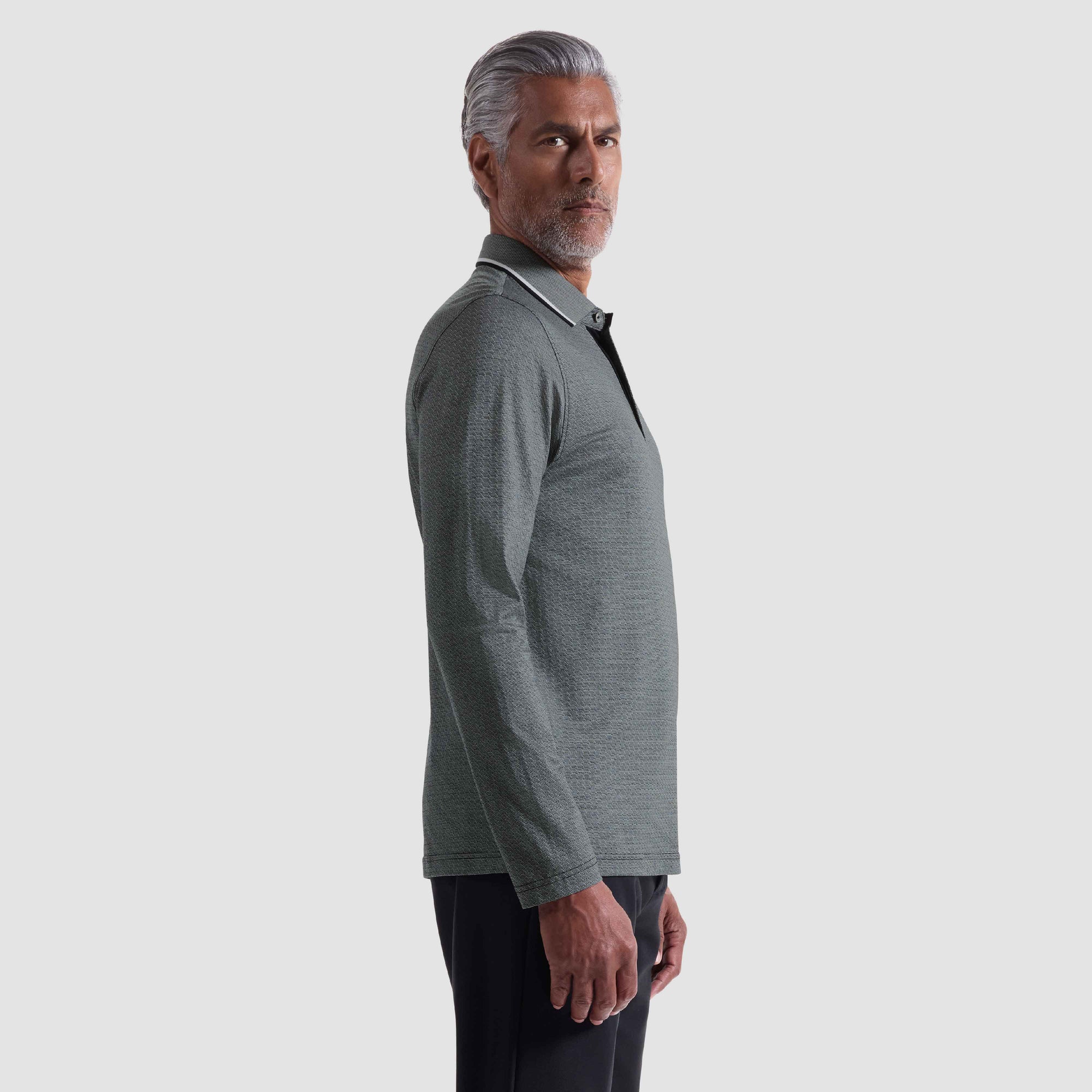 Geometric Jacquard Long Sleeve Polo