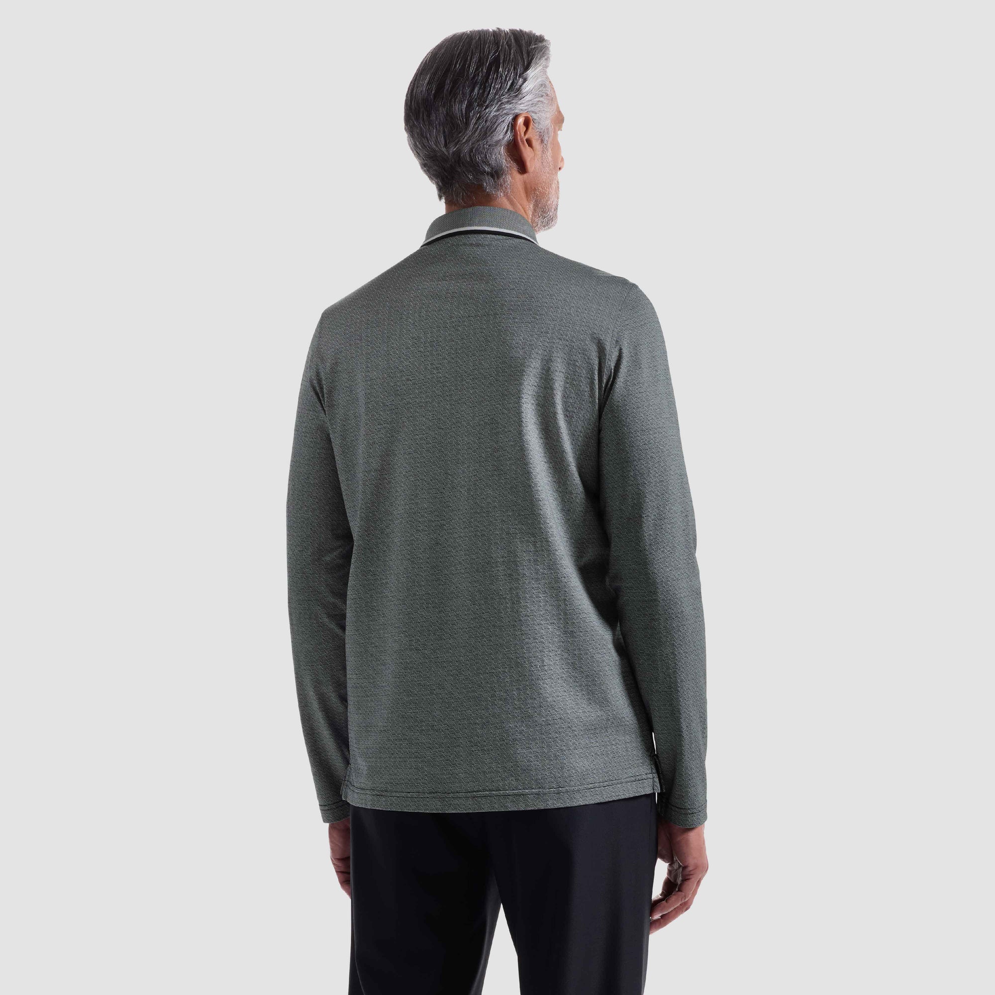 Geometric Jacquard Long Sleeve Polo