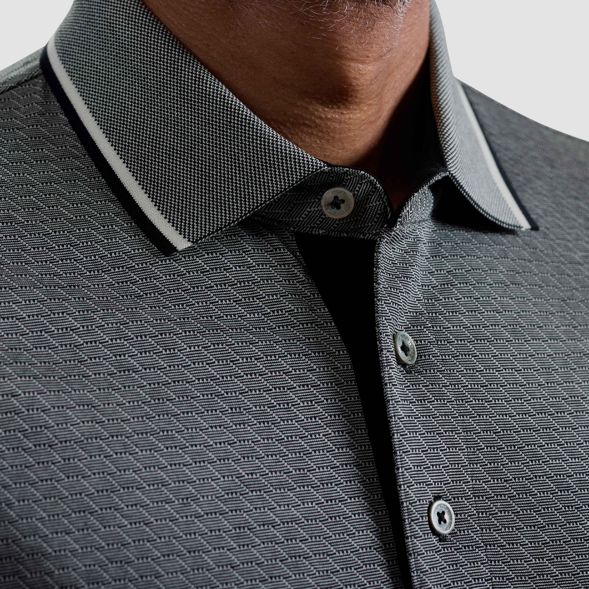 Geometric Jacquard Long Sleeve Polo