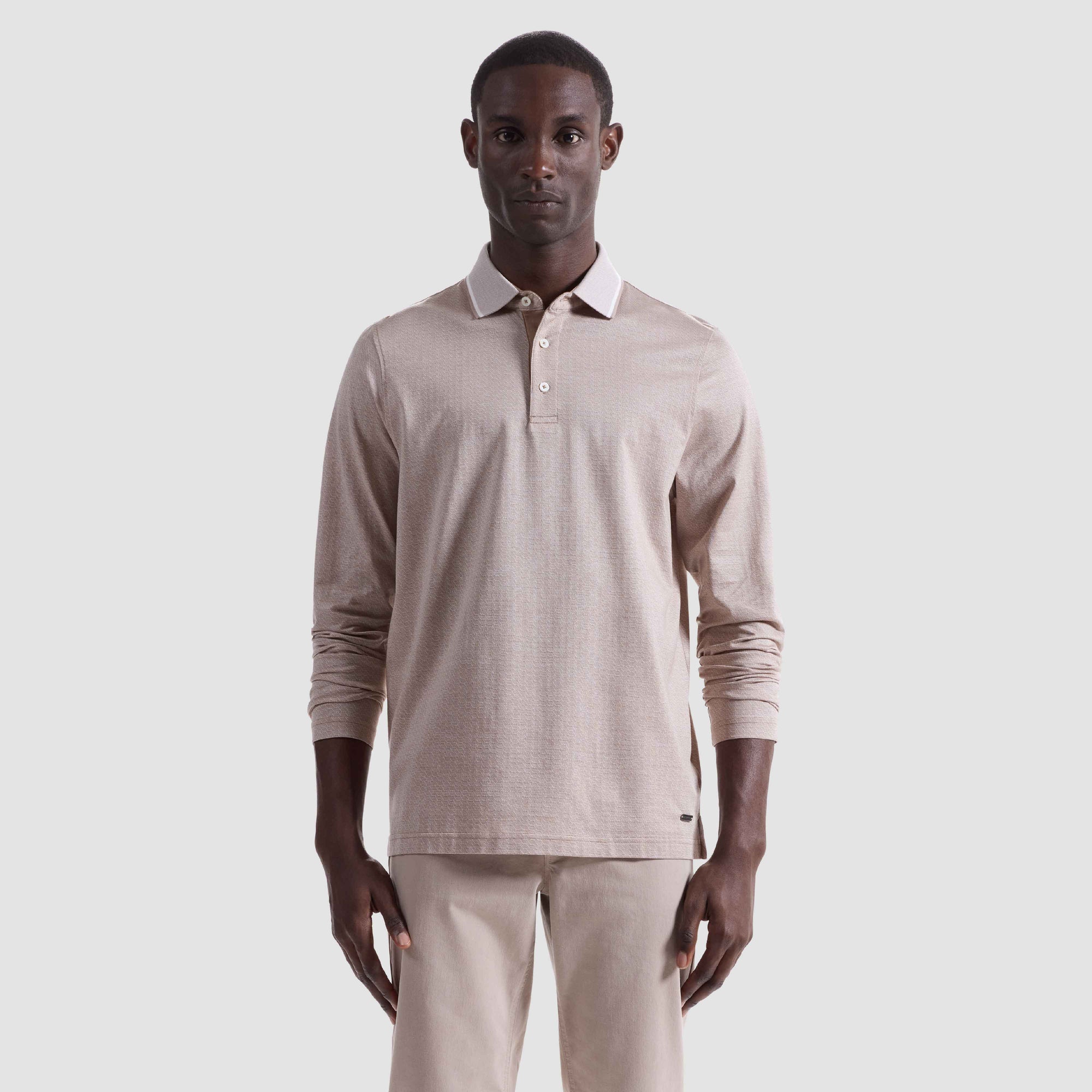 Geometric Jacquard Long Sleeve Polo